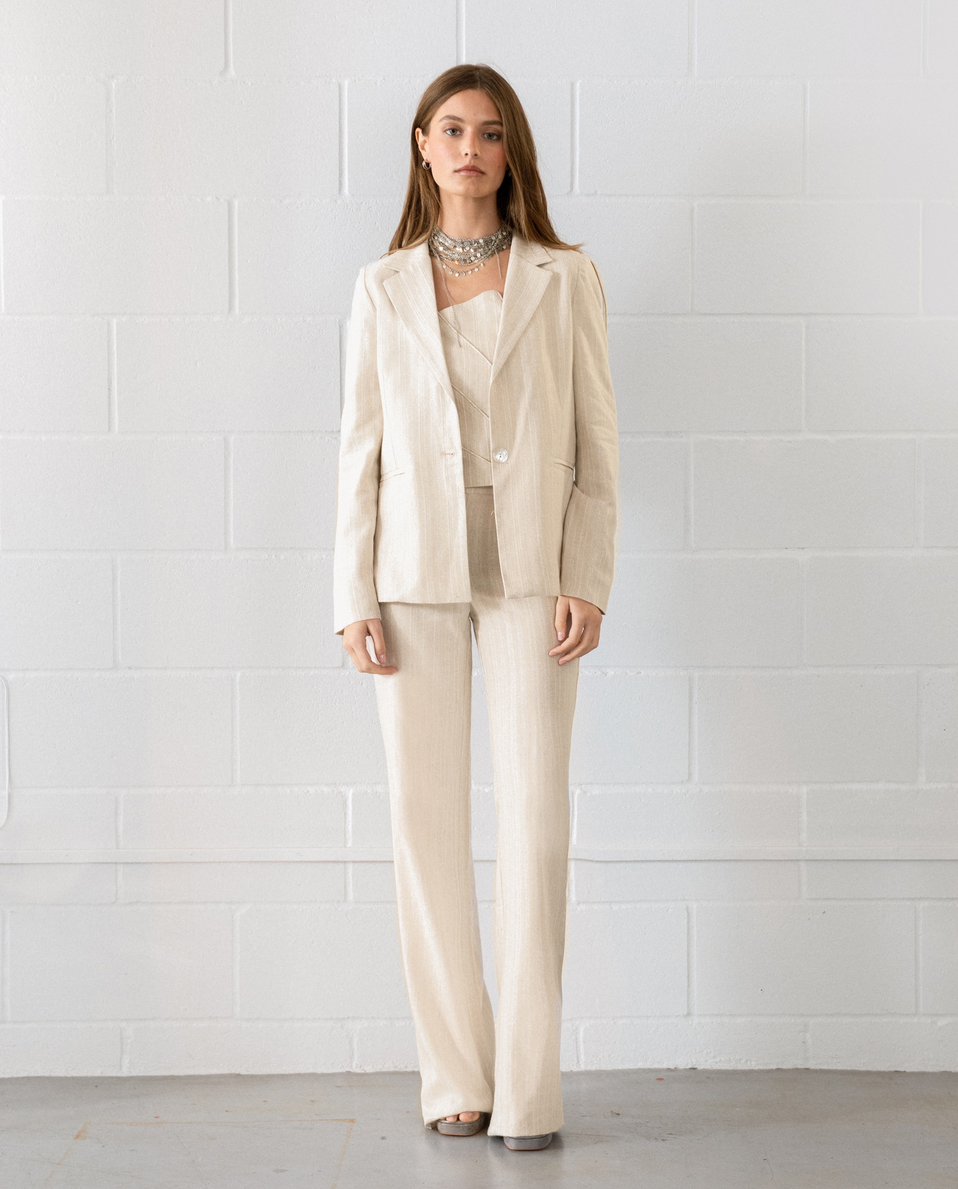 Imagem 0 de Blazer Às Riscas com Bolsos