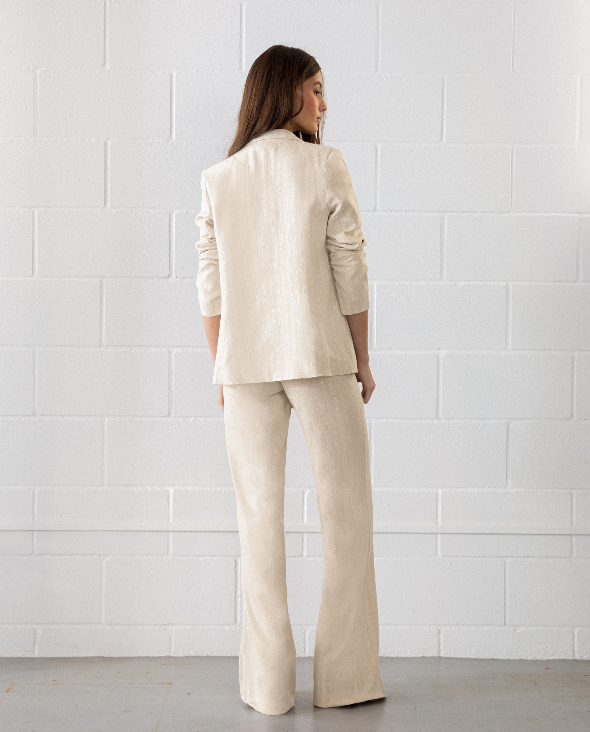 Blazer Às Riscas com Bolsos Cru-2