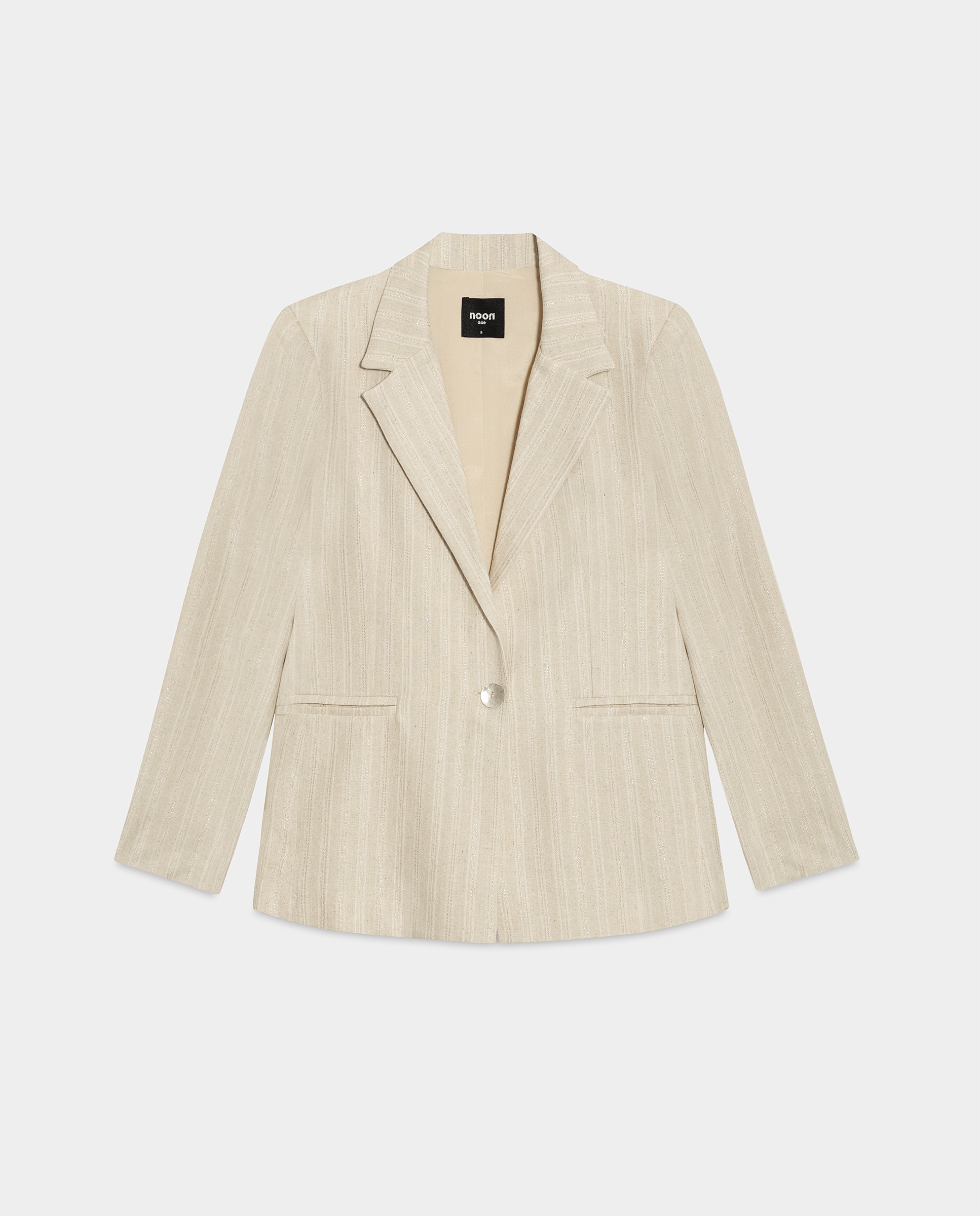 Blazer Às Riscas com Bolsos Cru-5