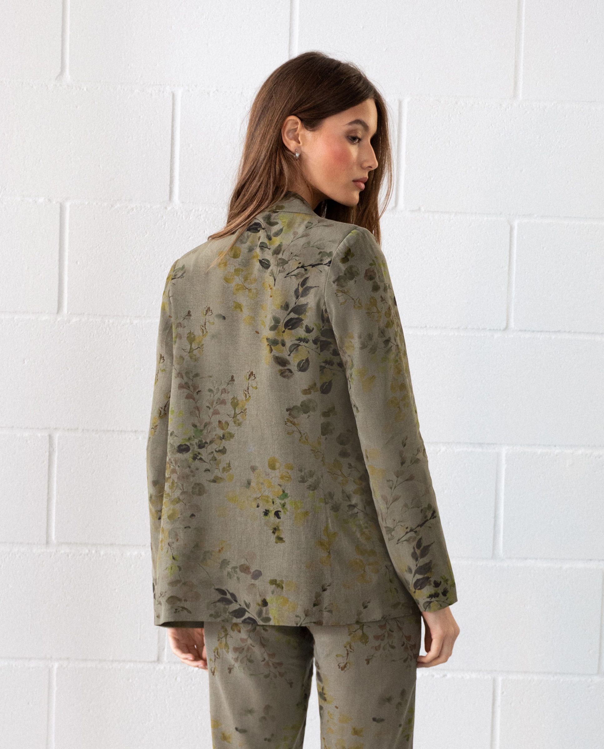 Blazer com Gola de Lapela e Estampado Verde-escuro-2