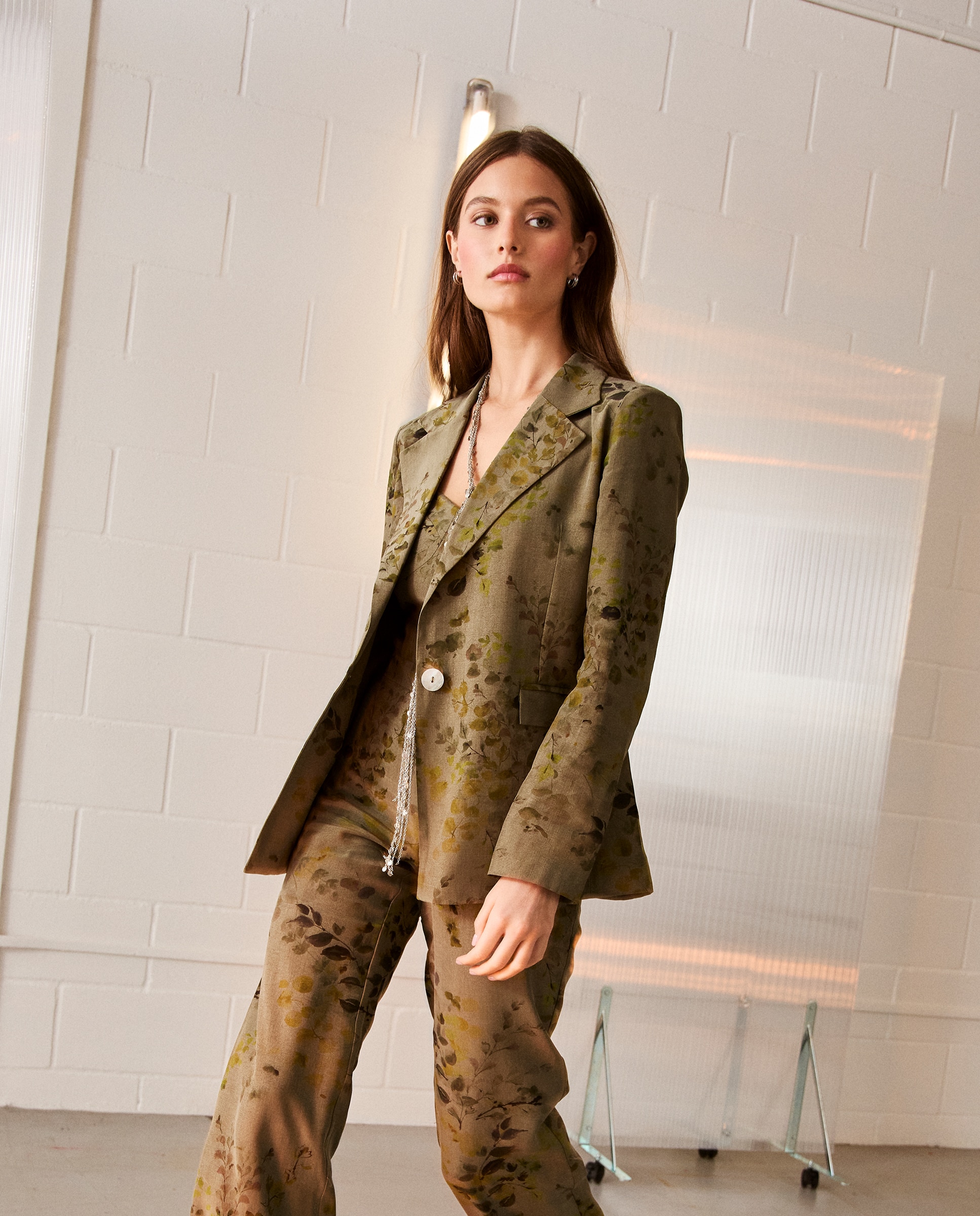 Blazer com Gola de Lapela e Estampado Verde-escuro-3