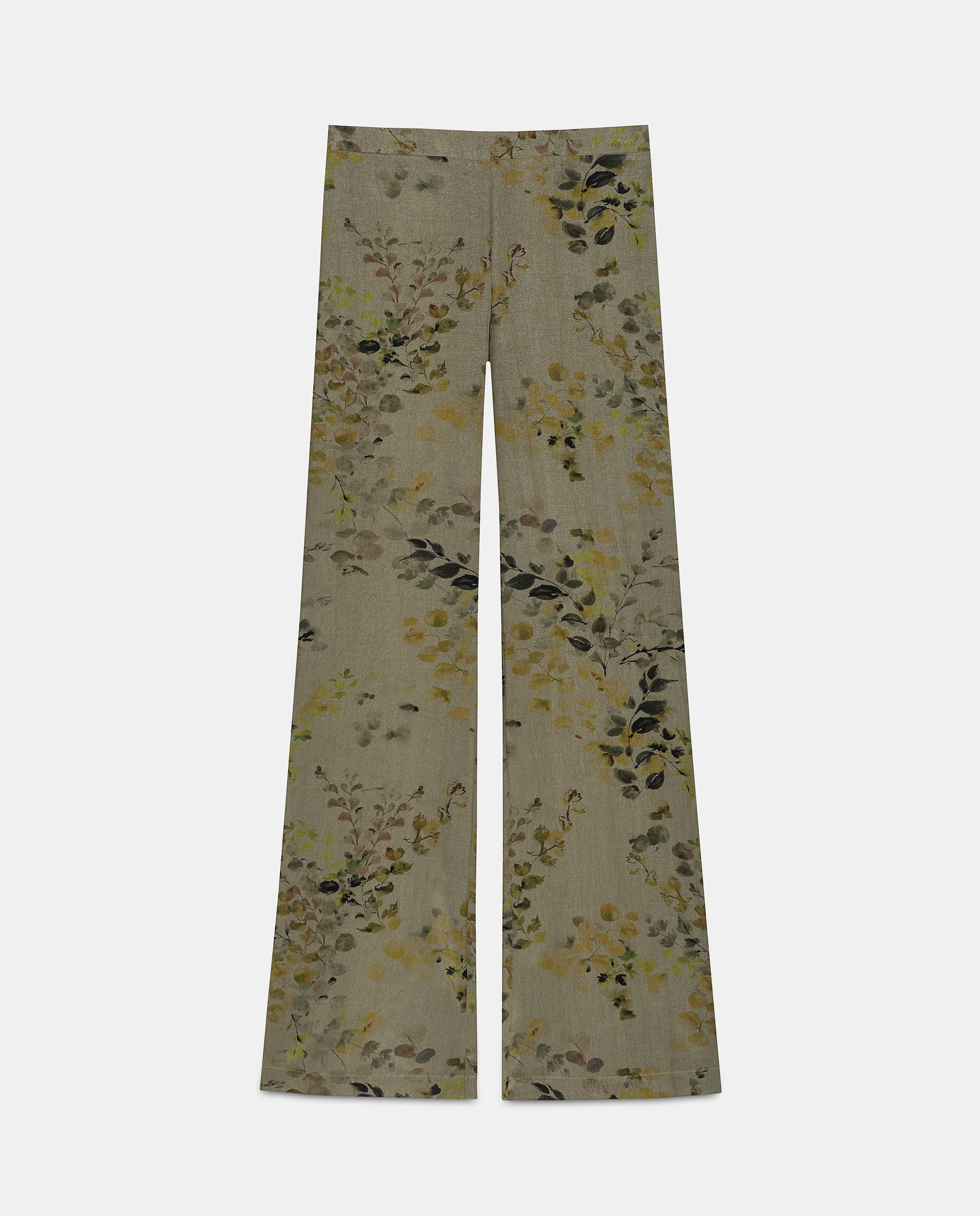 Calças Retas com Estampado Floral Verde-escuro-5