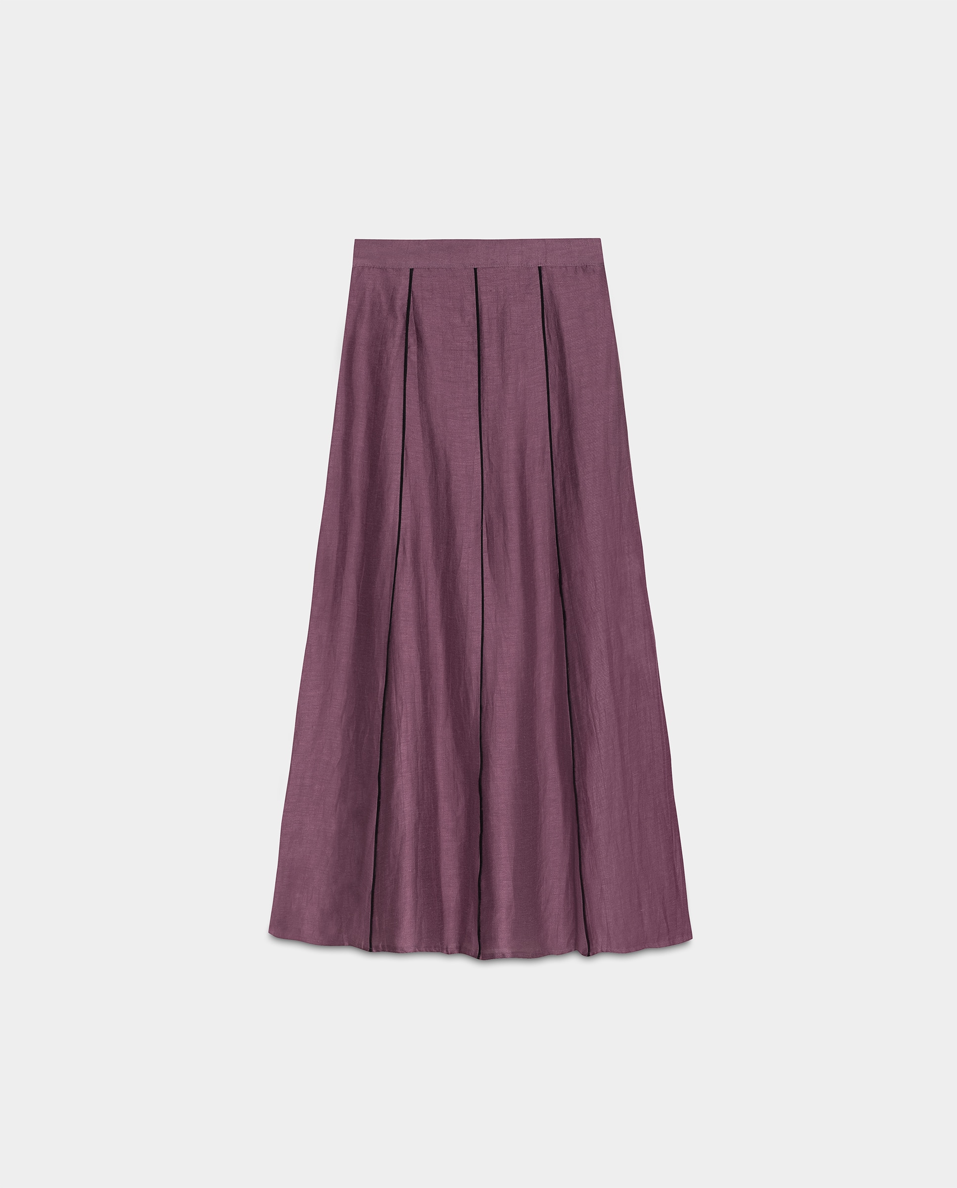 Saia Midi com Corte a Direito e Pregas Frontais Roxo-5