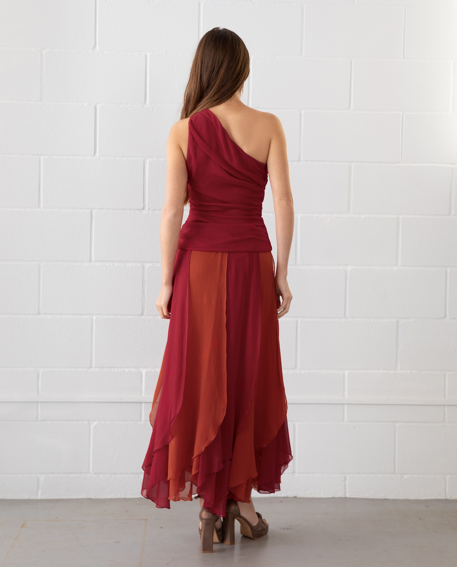 Saia Midi com Detalhe de Folho na Parte Inferior Bordeaux-2