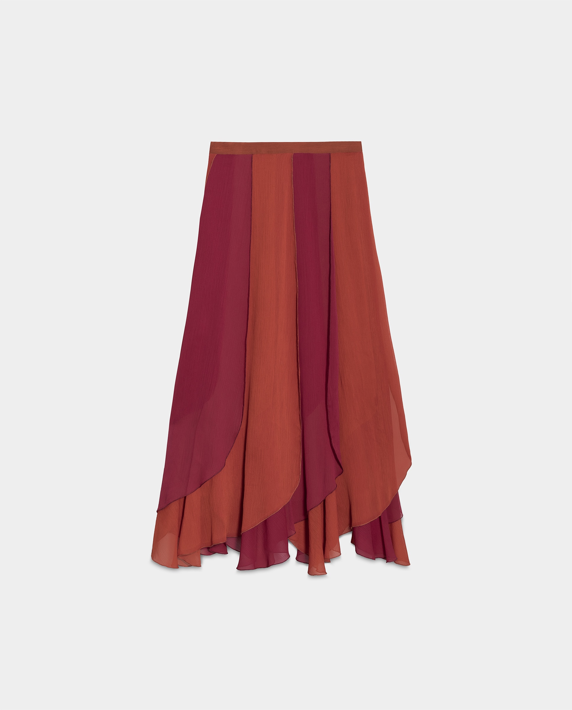 Saia Midi com Detalhe de Folho na Parte Inferior Bordeaux-5