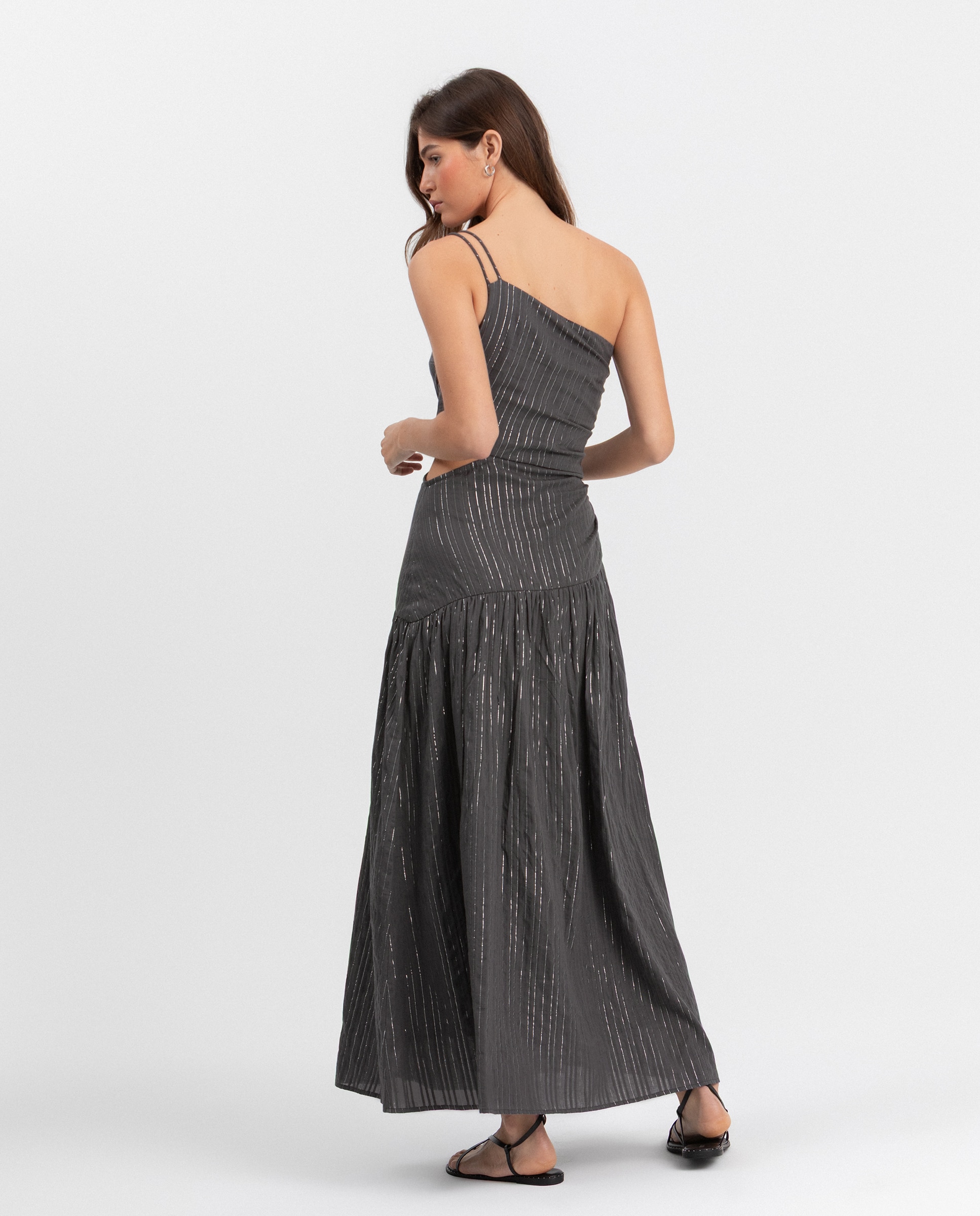 Vestido Midi sem Mangas com Abertura Lateral Antracite-2