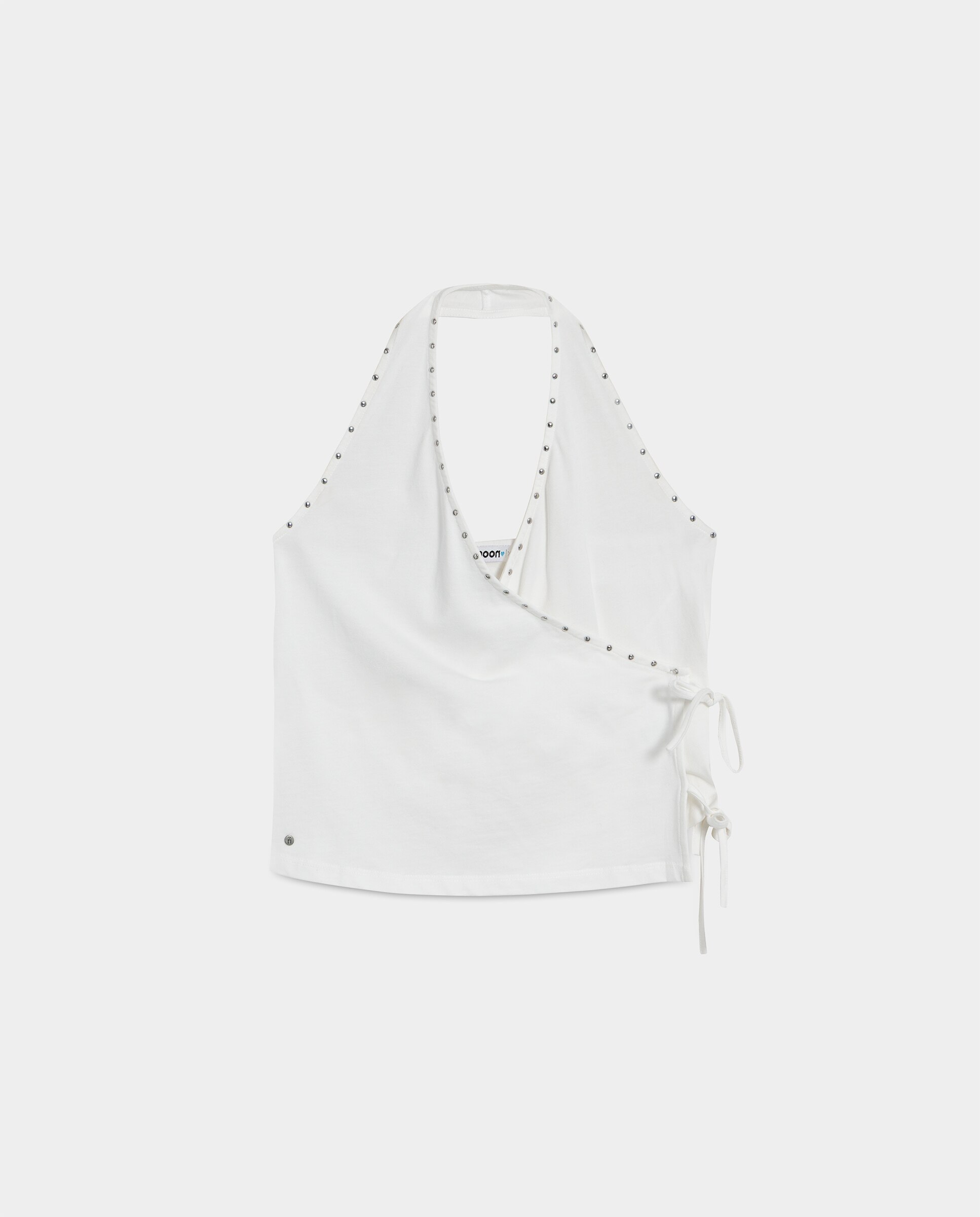 Top com Gola Halter e Detalhe Tachas Branco-5