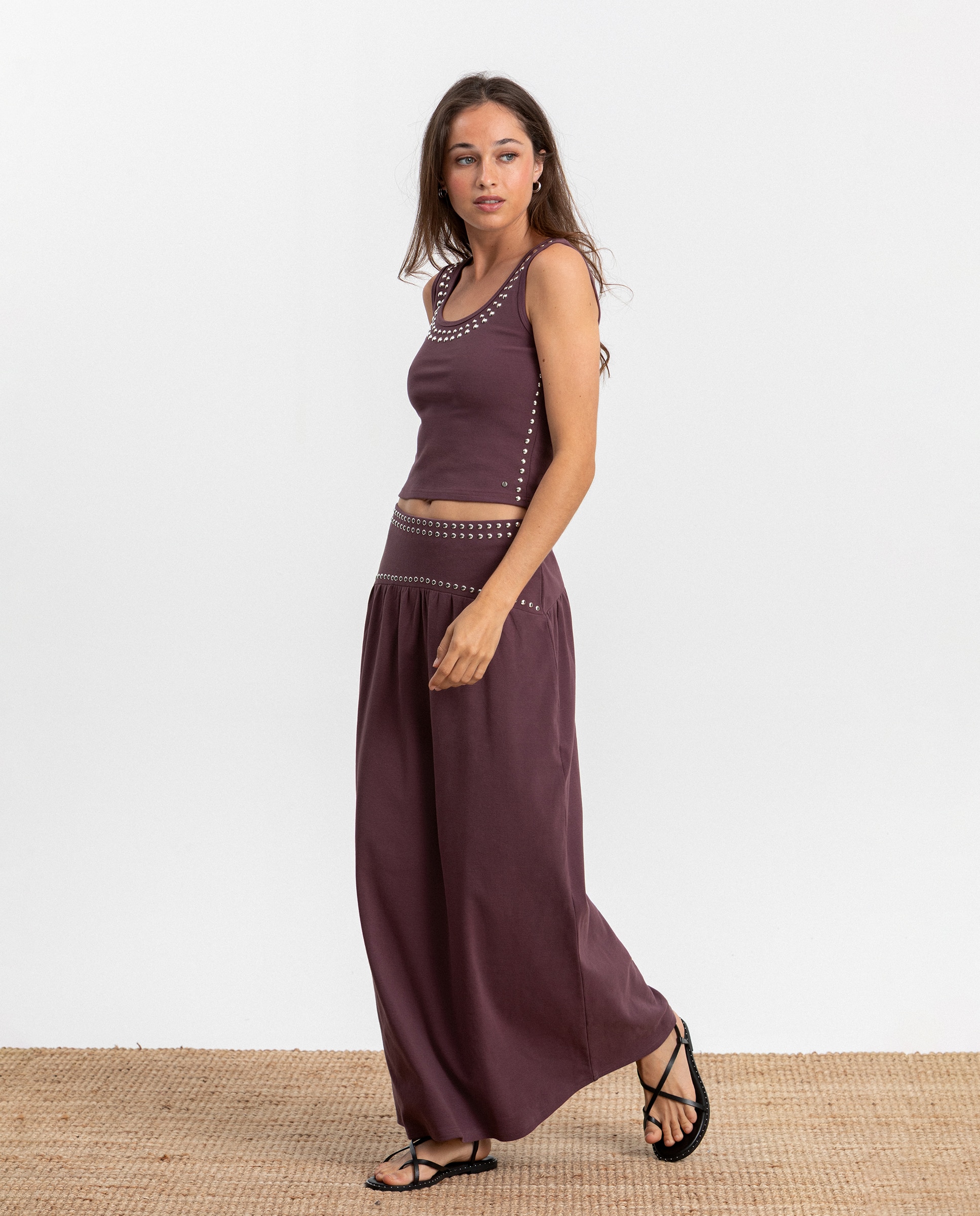 Saia Midi Algodão com Tachas Bordeaux-3