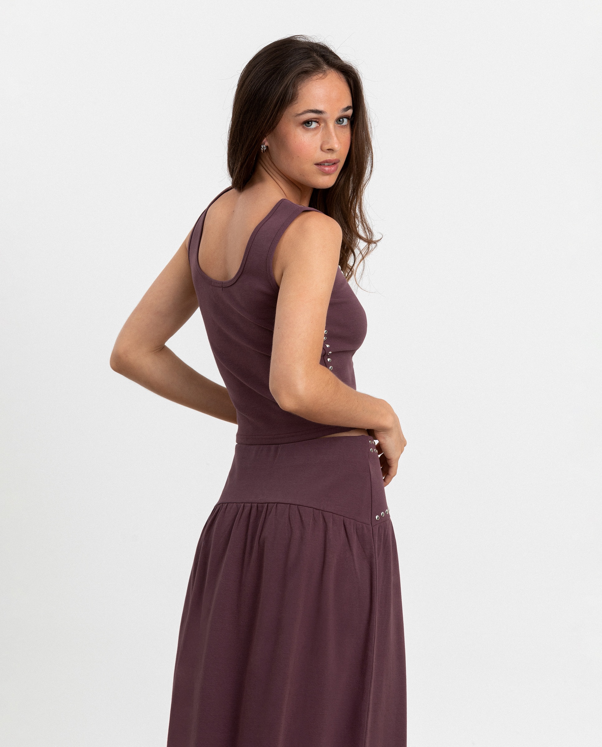 Saia Midi Algodão com Tachas Bordeaux-4