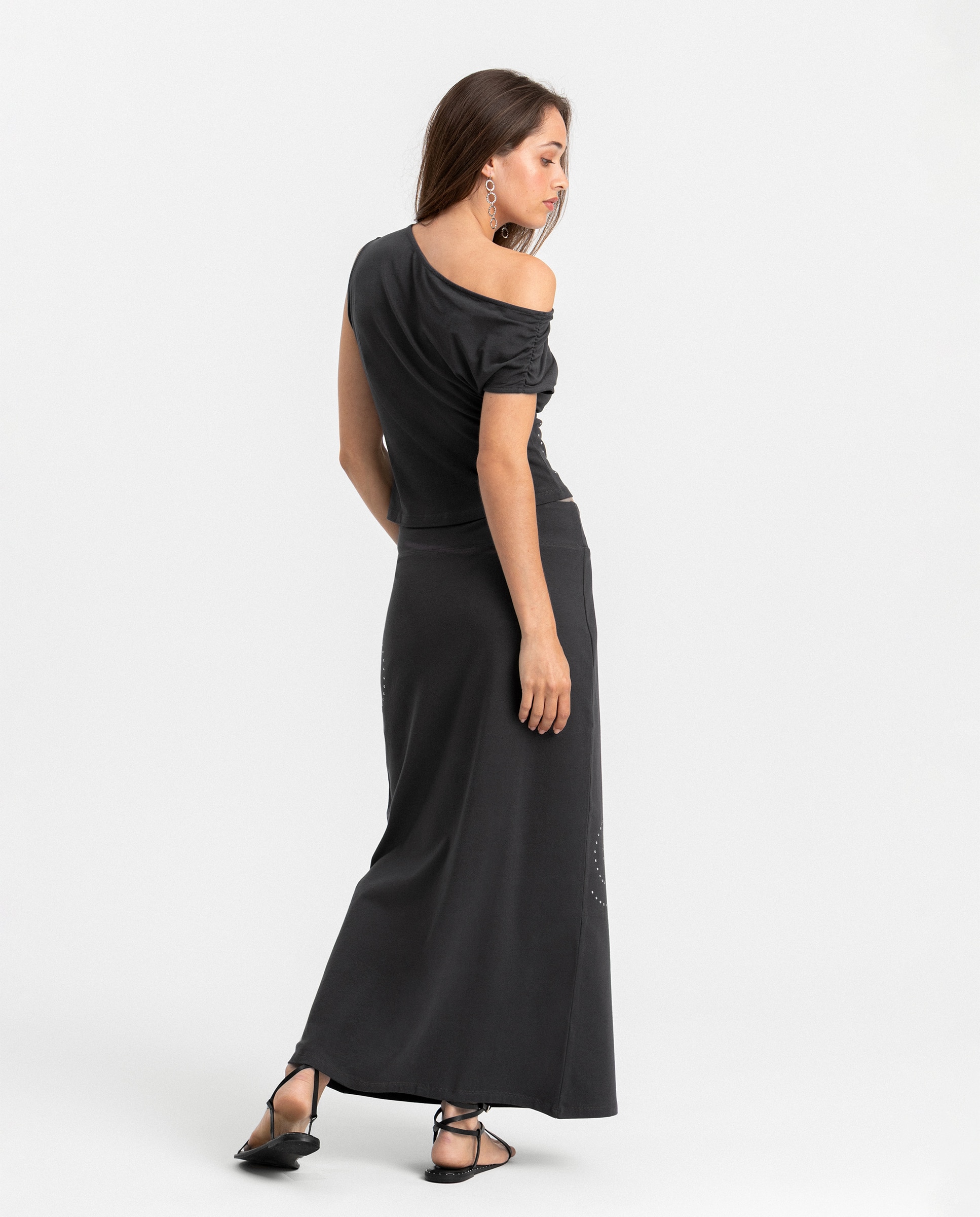 Saia Midi com Tachas Antracite / Cinzento-2