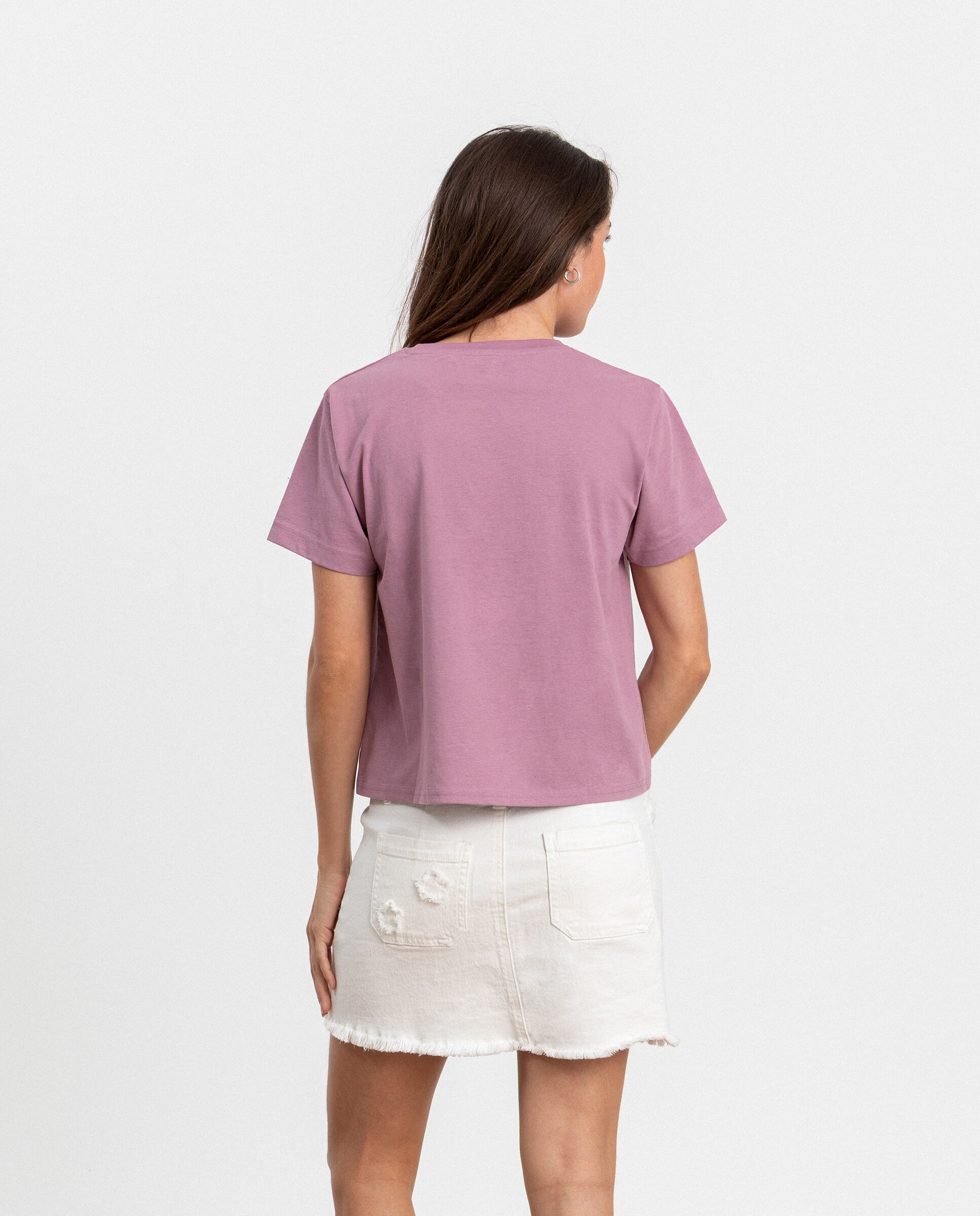 T-shirt de Manga Curta com Estampado Rosa-2