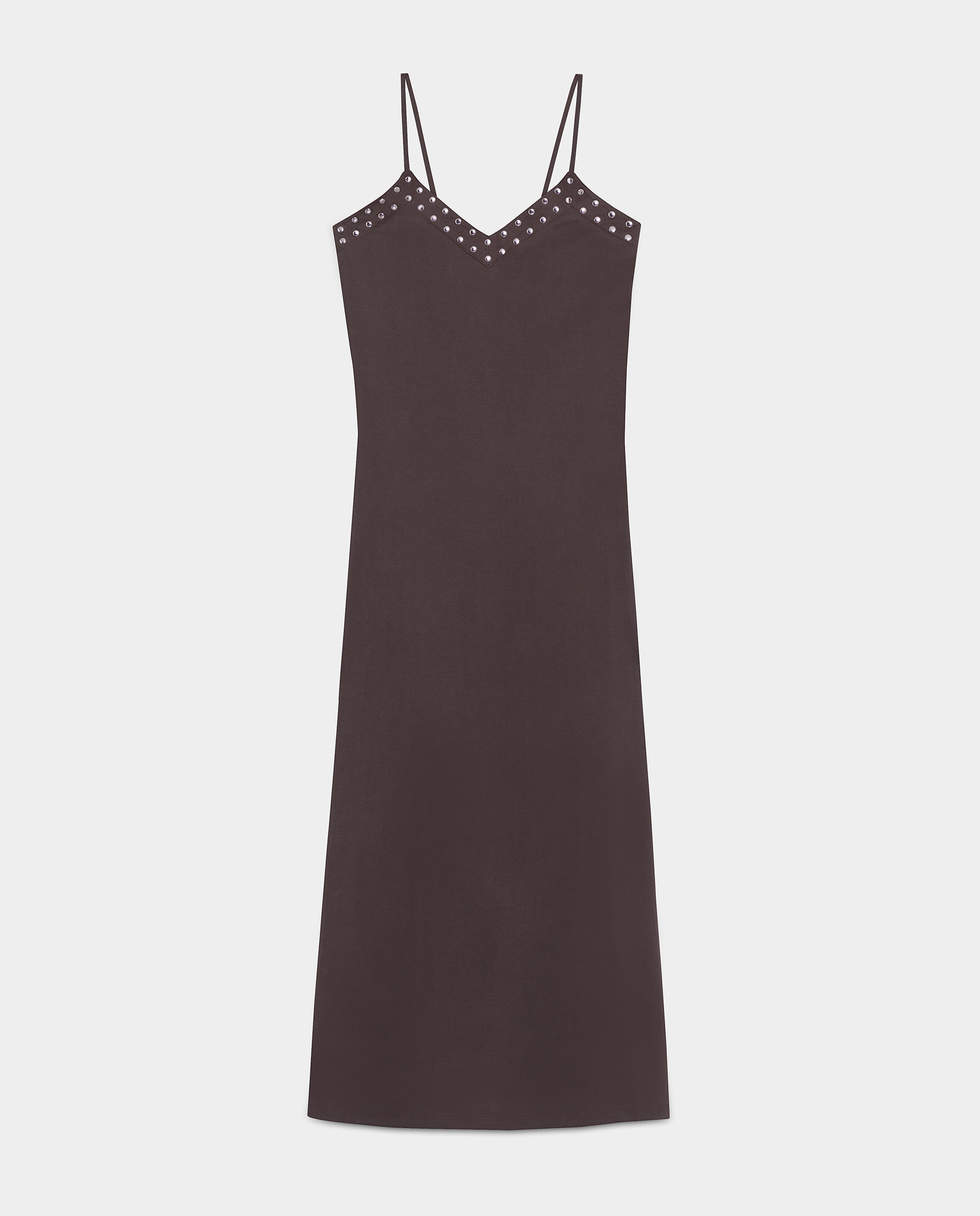 Vestido Comprido de Alças Castanho-5