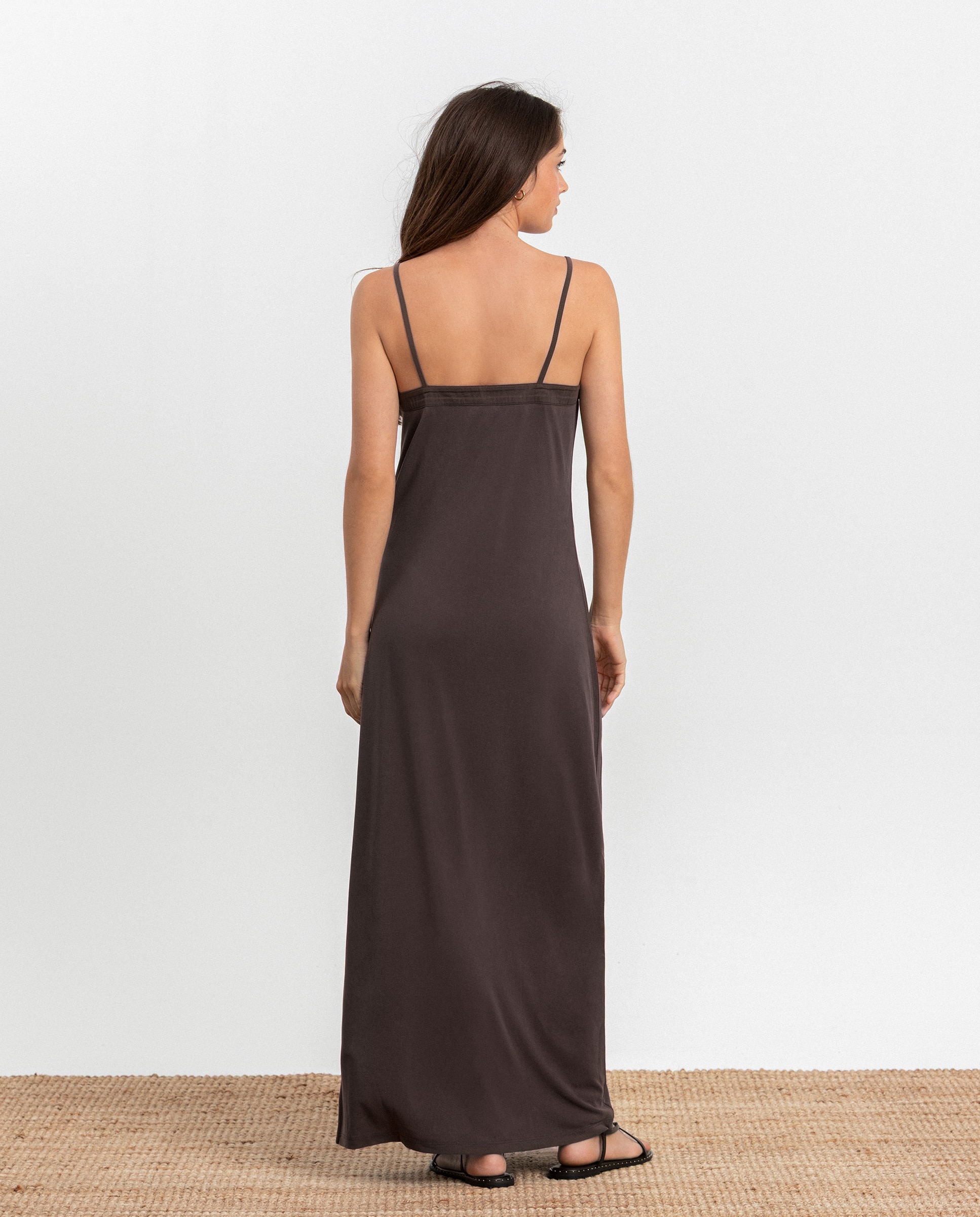 Vestido Comprido de Alças Castanho-2
