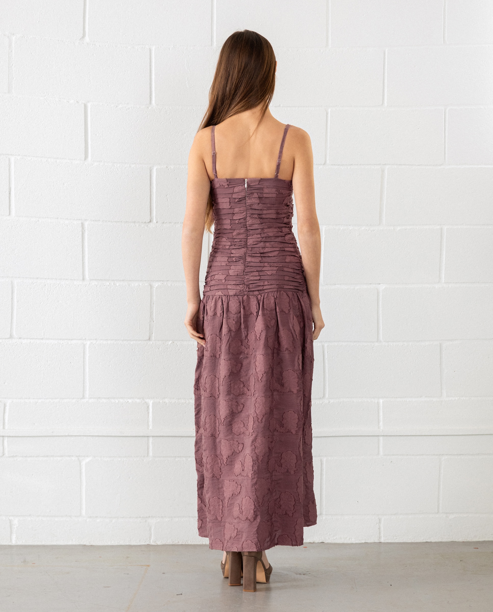 Vestido Midi Drapeado de Alças Rosa-2