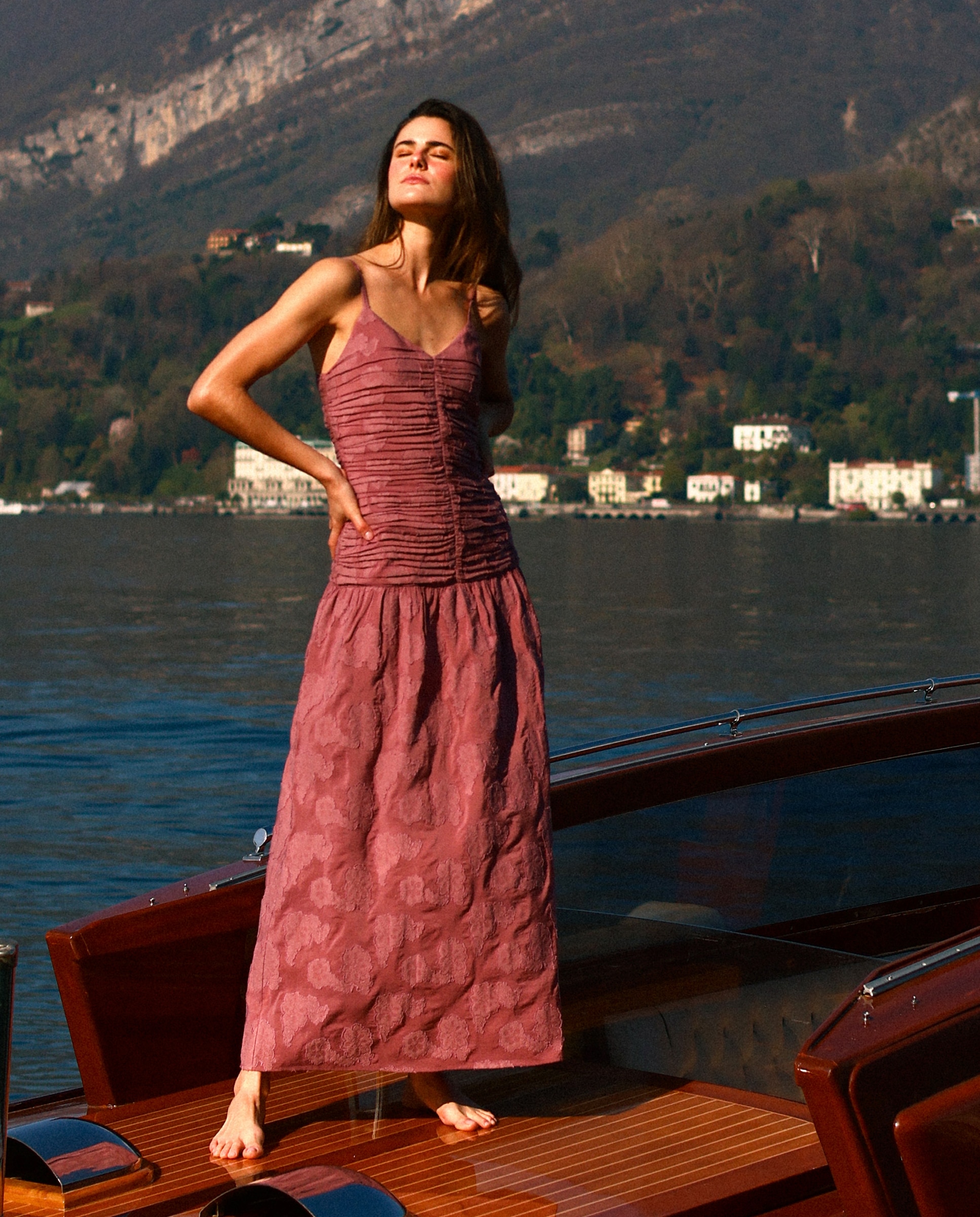 Vestido Midi Drapeado de Alças Rosa-4
