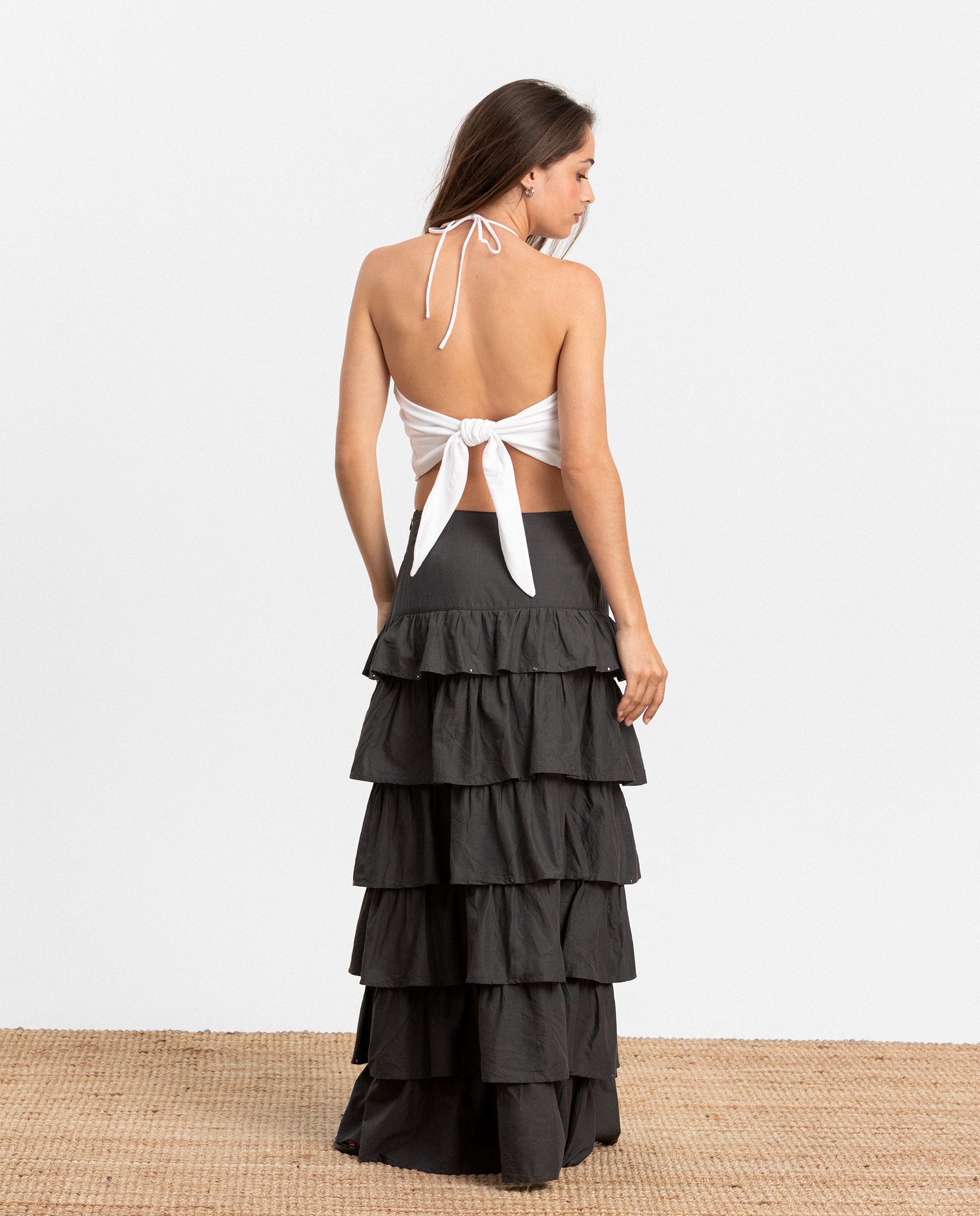Saia Midi com Folhos e Tachas Antracite / Cinzento-2