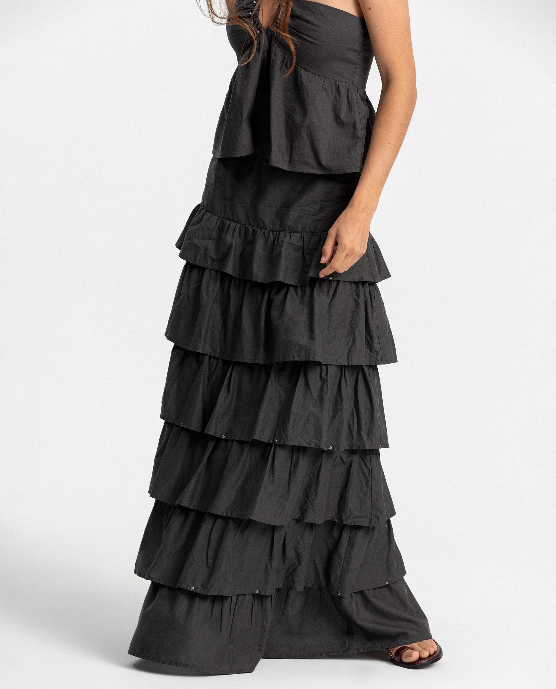 Saia Midi com Folhos e Tachas Antracite / Cinzento-4