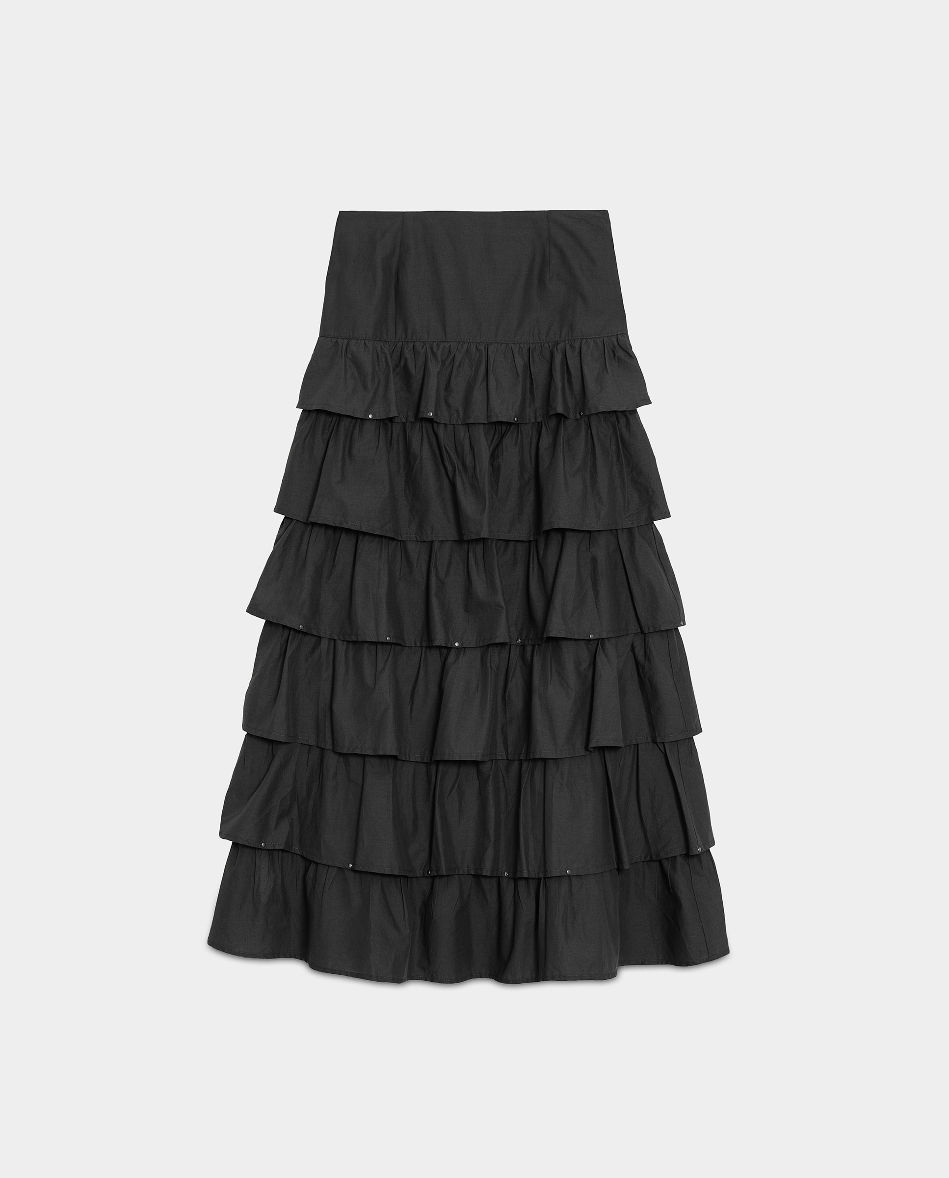 Saia Midi com Folhos e Tachas Antracite / Cinzento-5