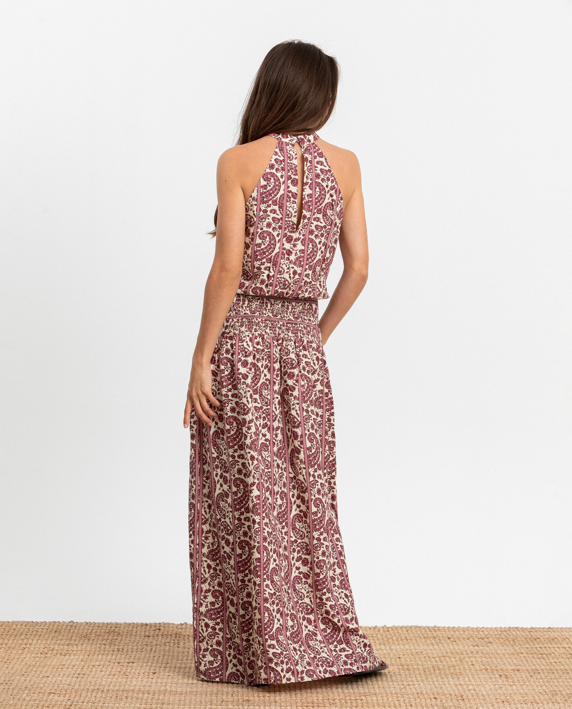 Vestido Midi Às Riscas Rosa-2