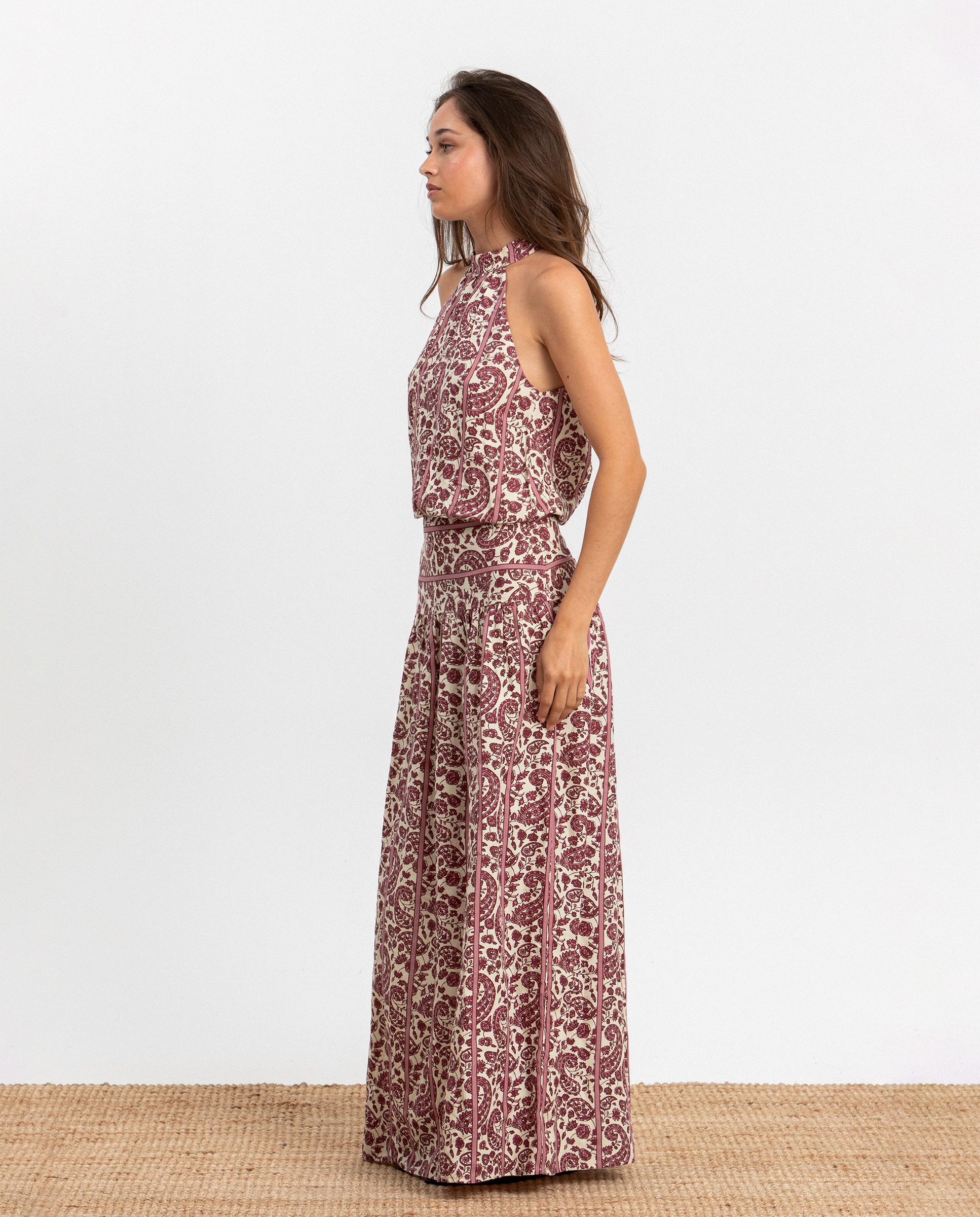 Vestido Midi Às Riscas Rosa-3