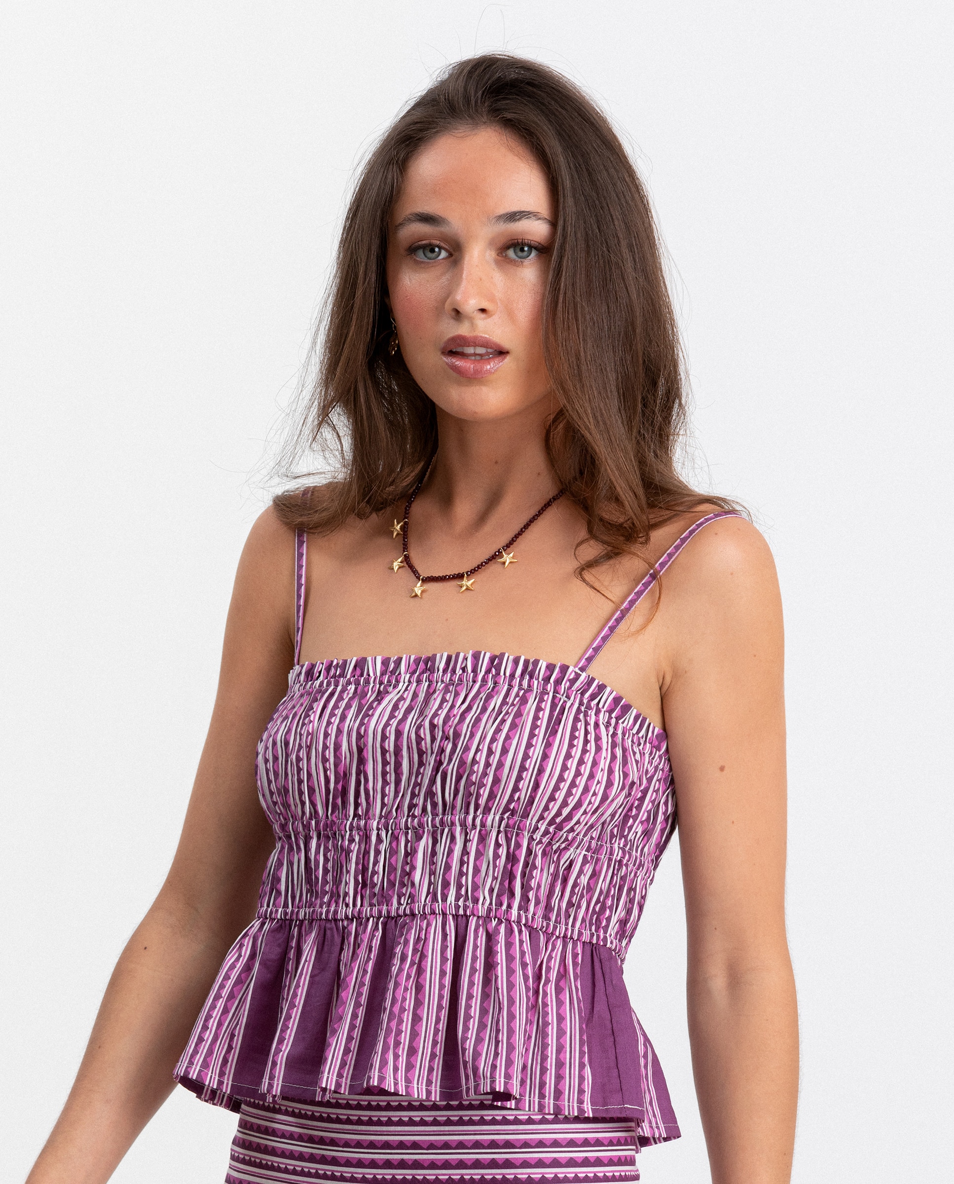 Top com Estampado Às Riscas Roxo-3