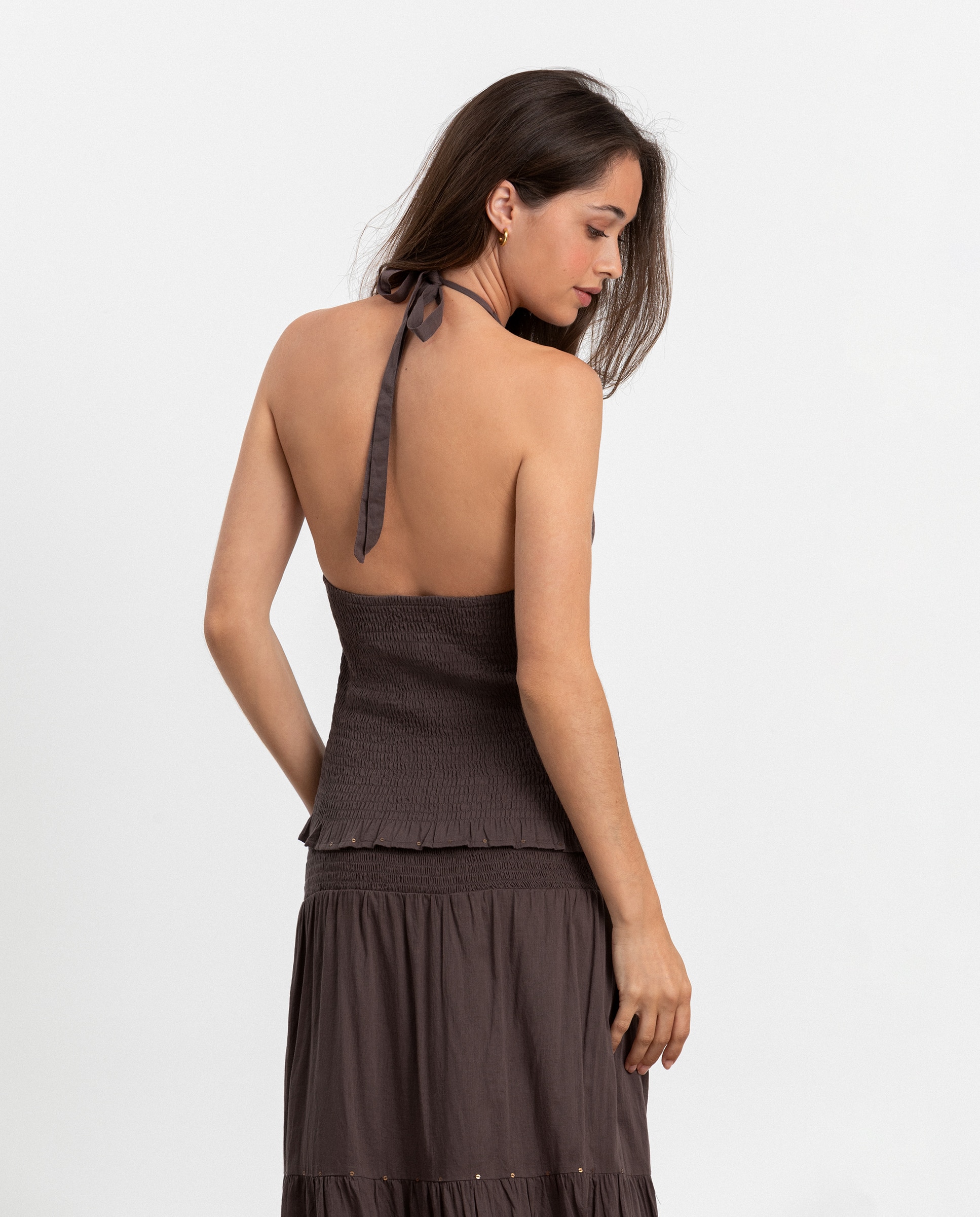 Top com Gola Halter Castanho-2