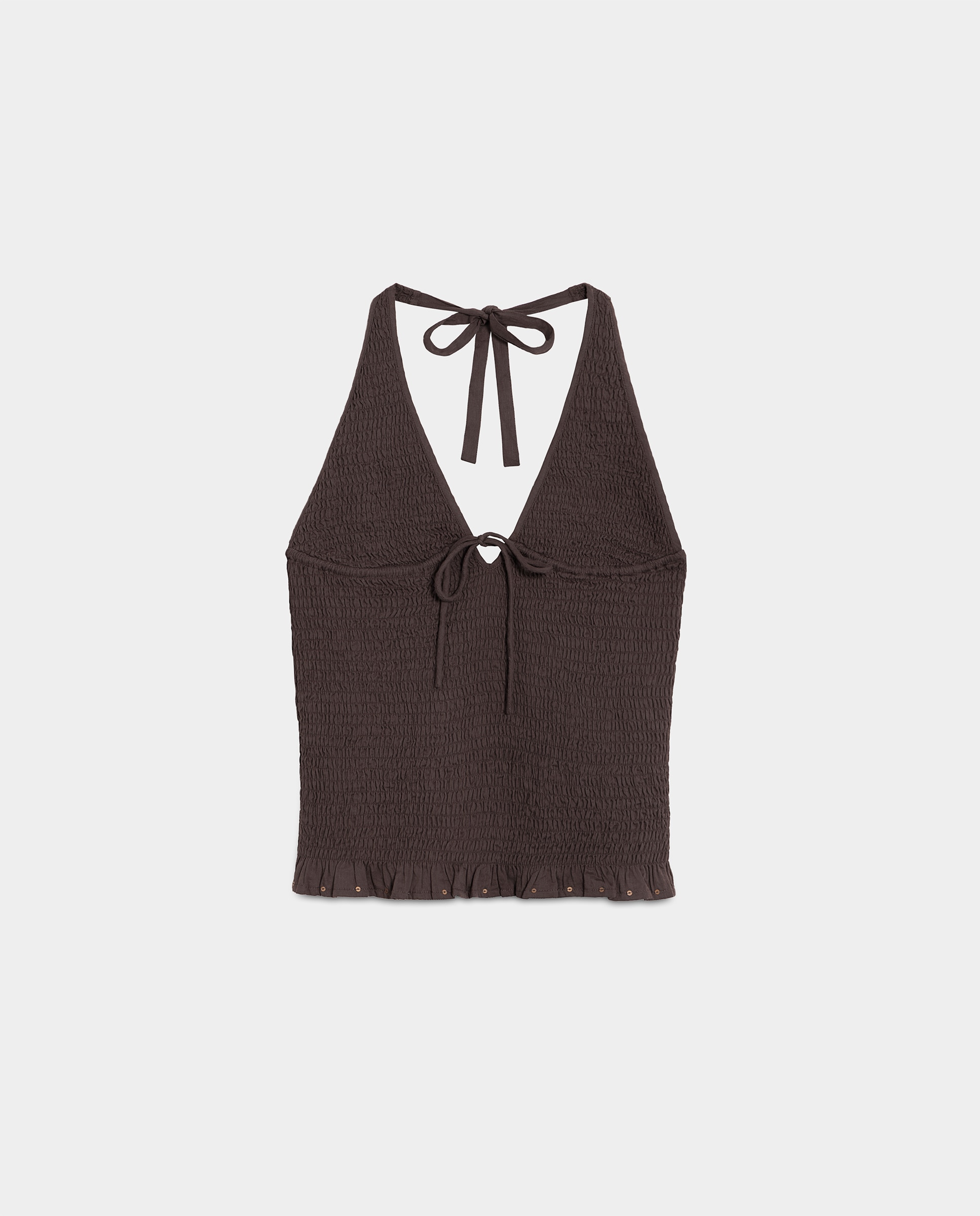 Top com Gola Halter Castanho-5