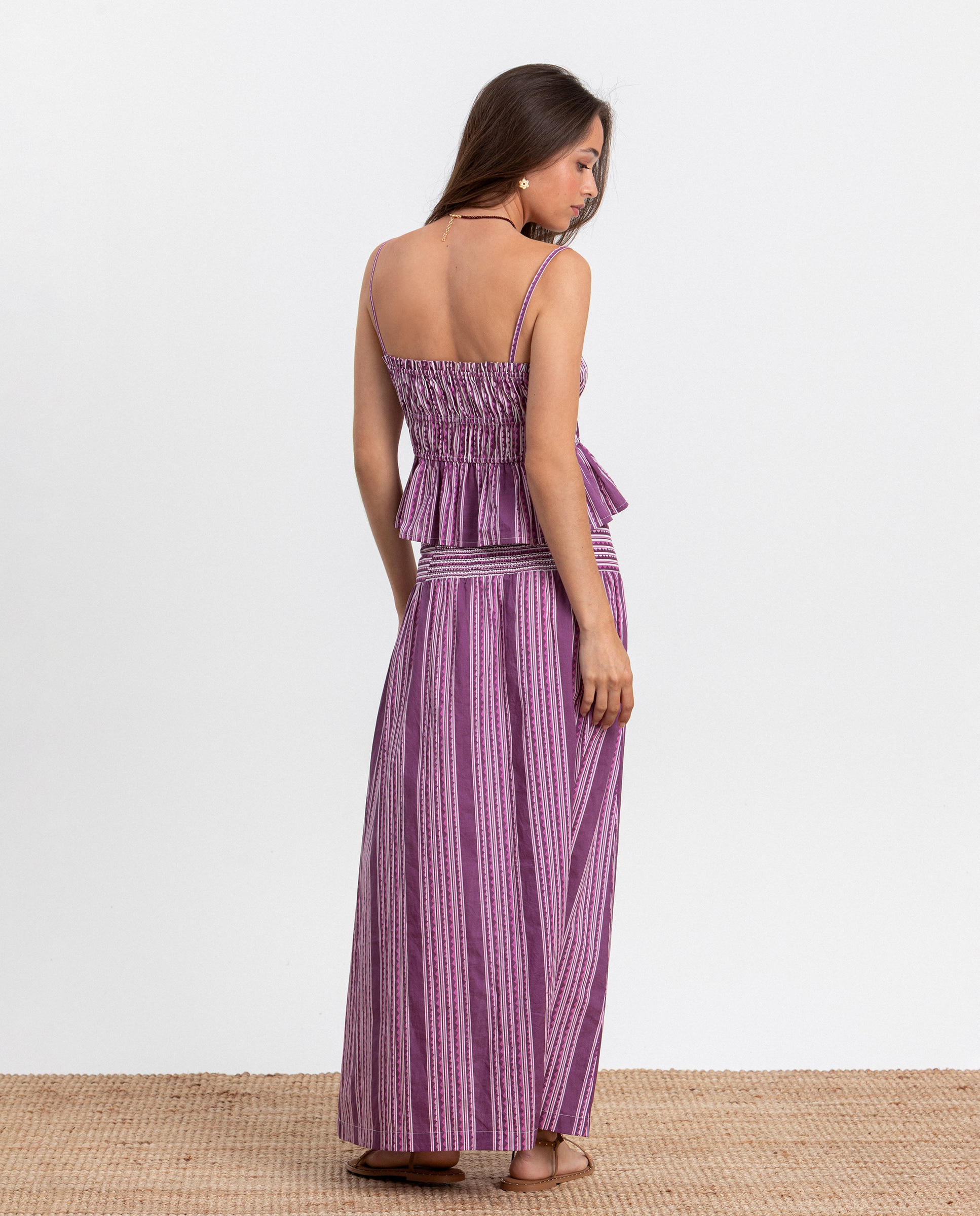 Saia Midi com Estampado Às Riscas Roxo-2