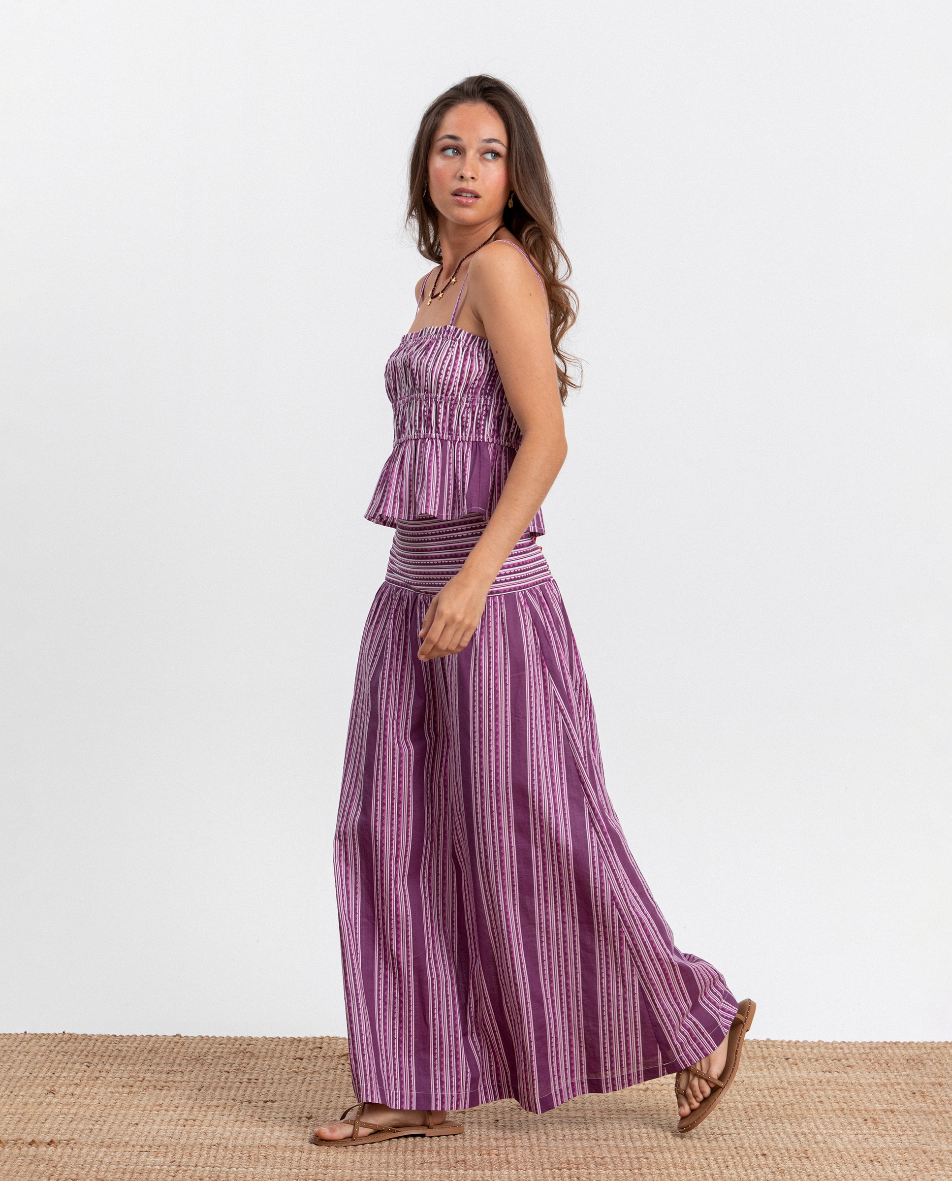 Saia Midi com Estampado Às Riscas Roxo-3