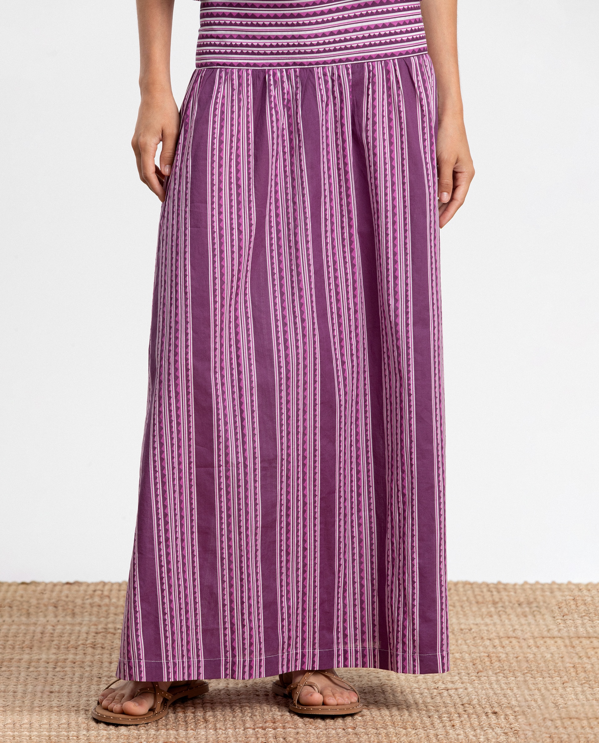 Saia Midi com Estampado Às Riscas Roxo-4