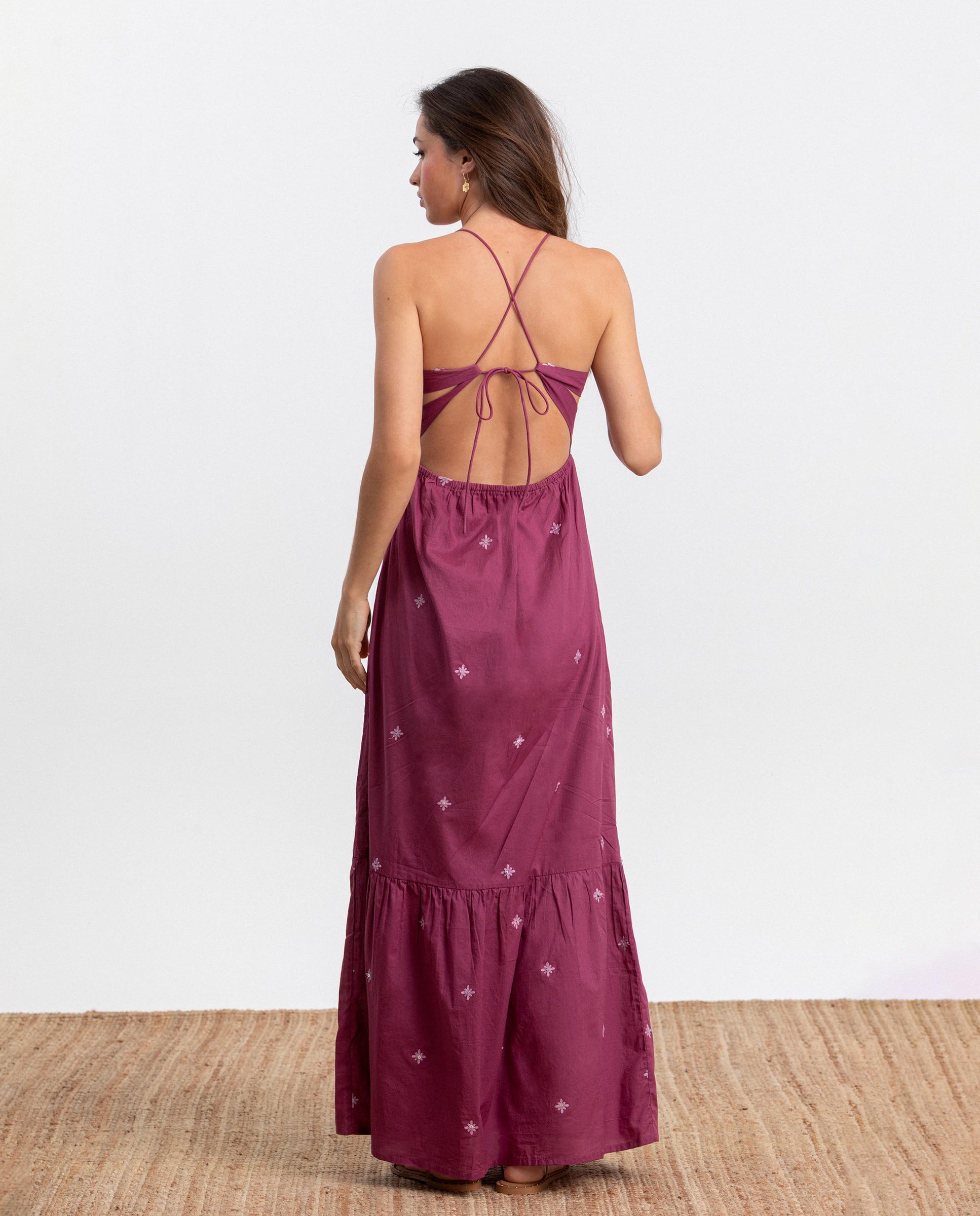 Vestido Midi com Detalhes Bordados Roxo-2