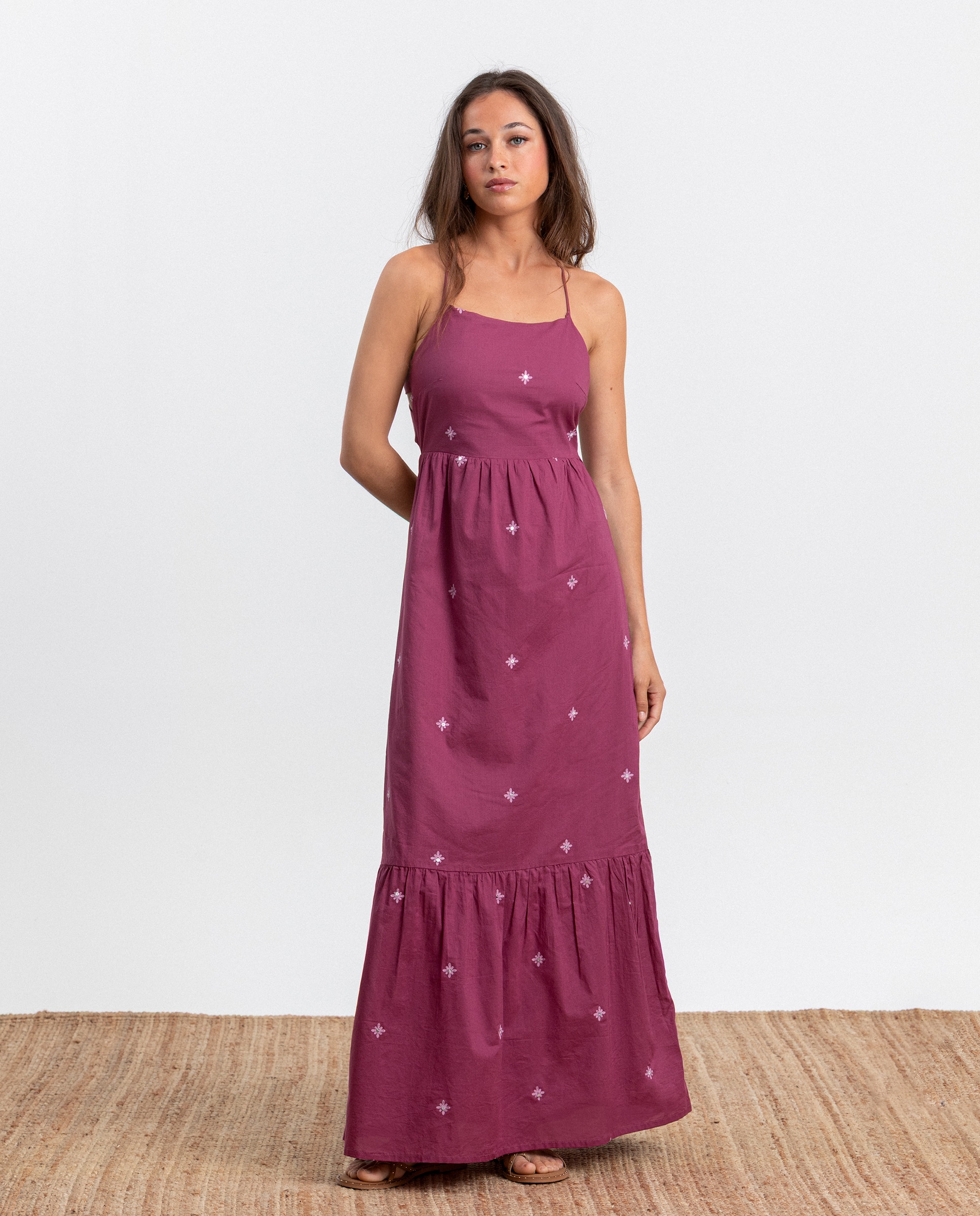 Vestido Midi com Detalhes Bordados Roxo-3