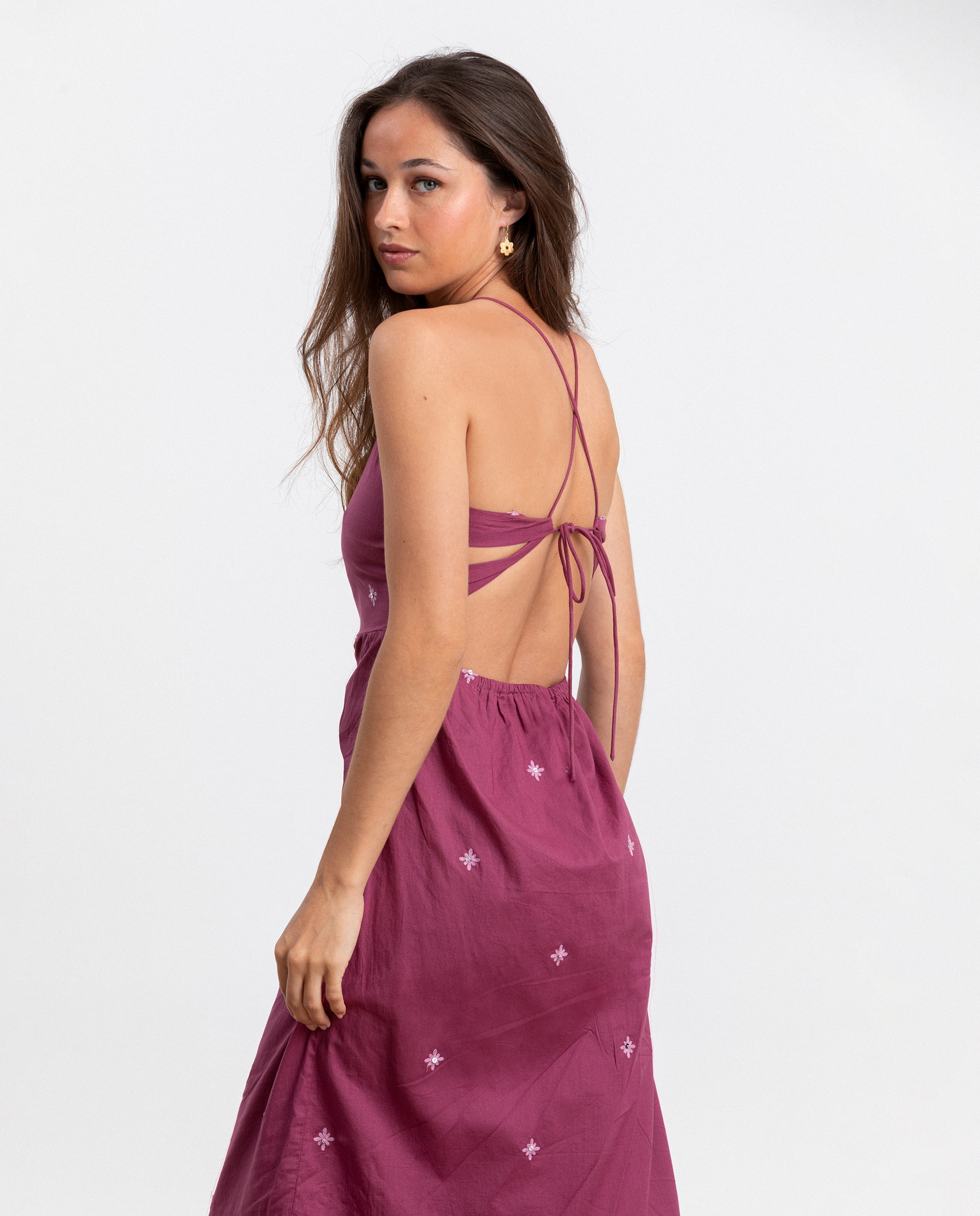 Vestido Midi com Detalhes Bordados Roxo-4