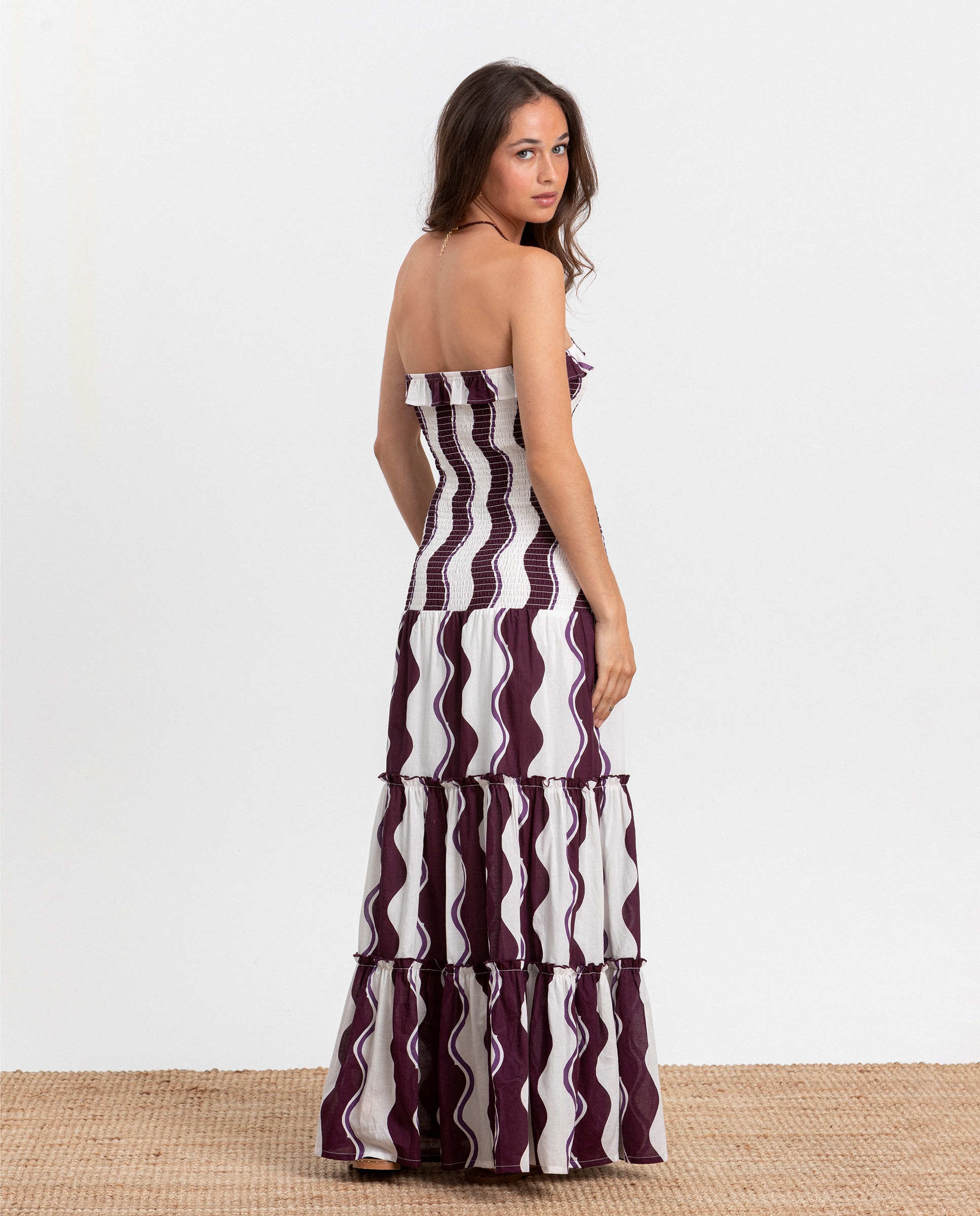 Vestido Comprido com Estampado Às Riscas Cru-2