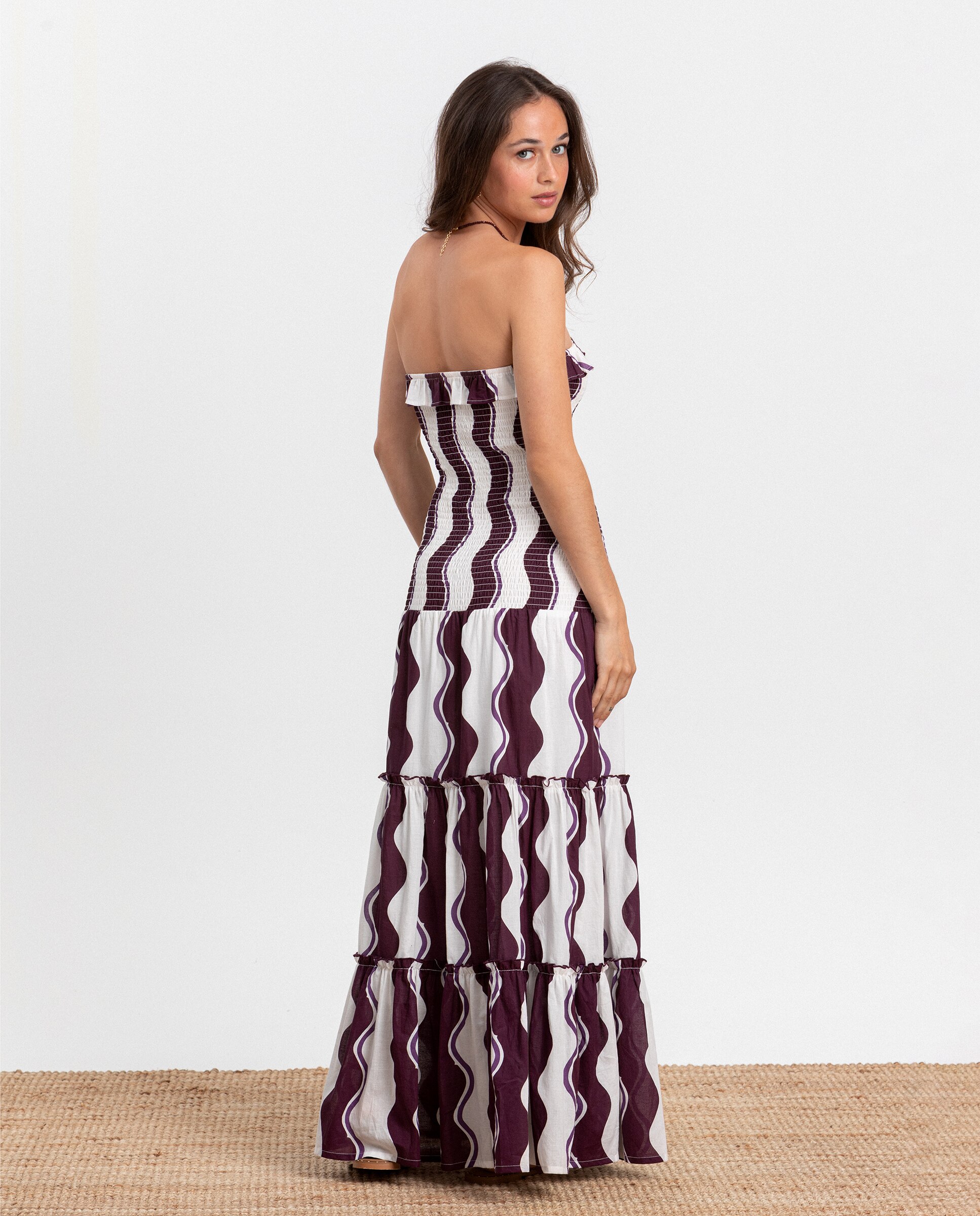 Vestido Comprido com Estampado Às Riscas Cru-2