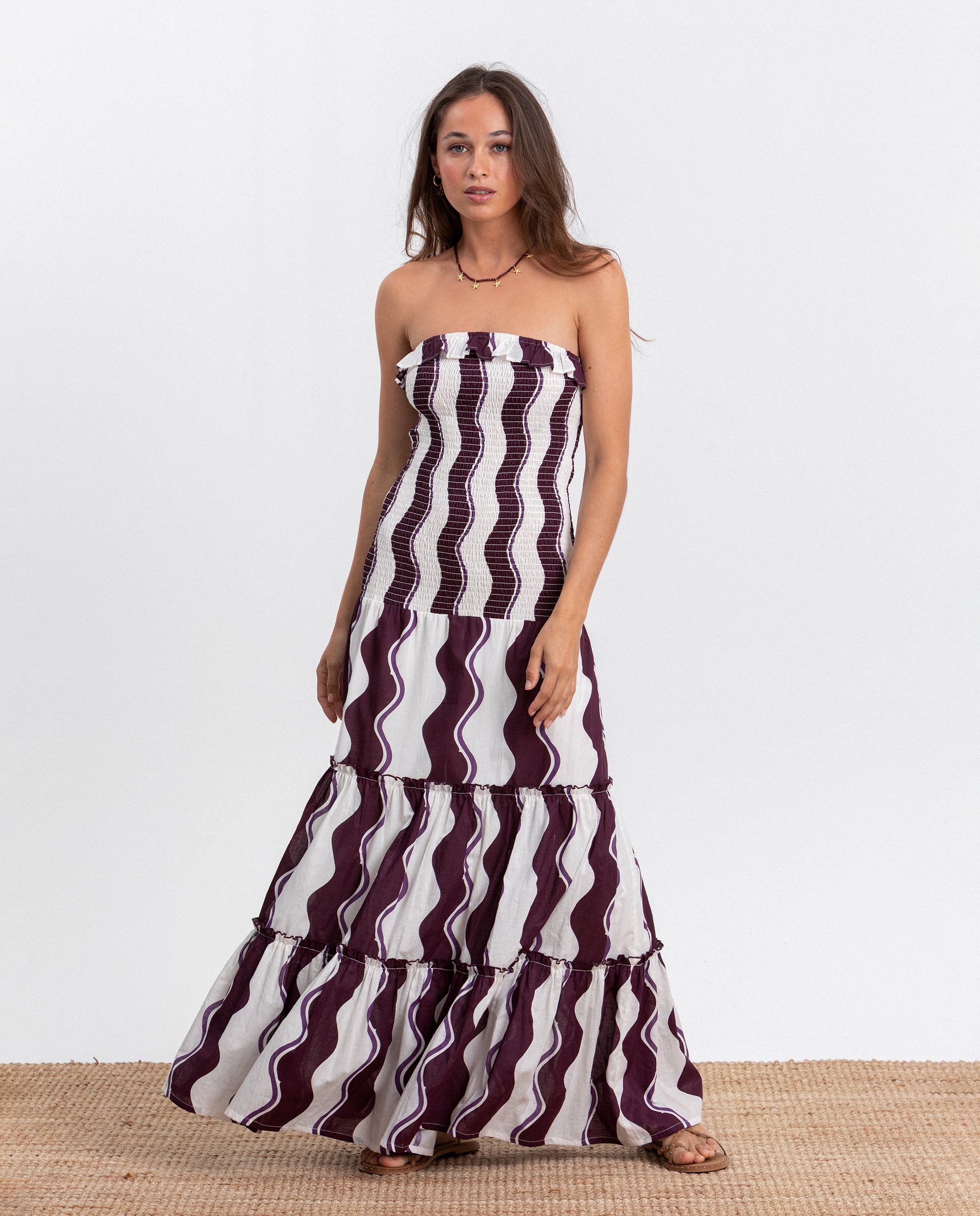 Imagem 0 de Vestido Comprido com Estampado Às Riscas