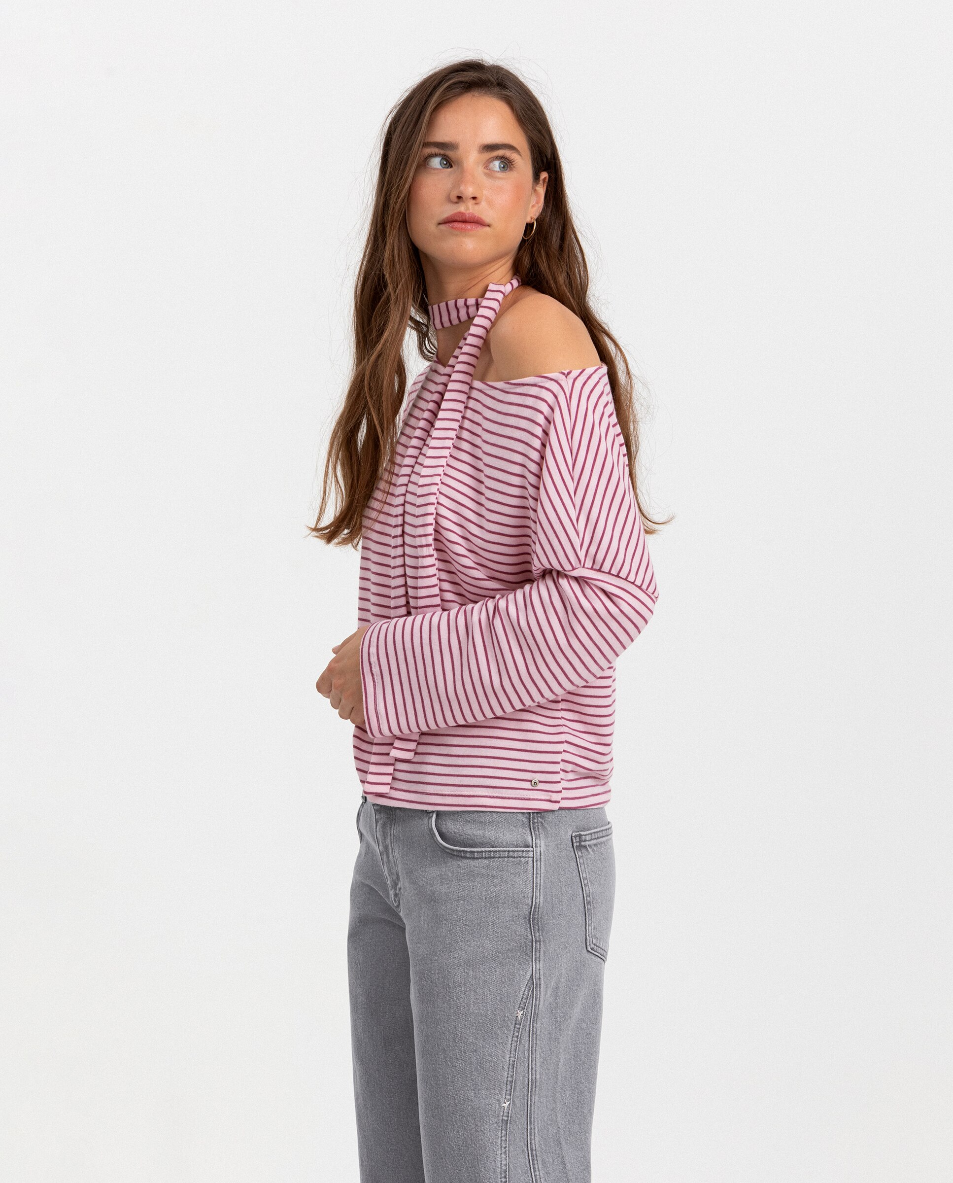 Top Assimétrico com Laçada na Gola Rosa-3