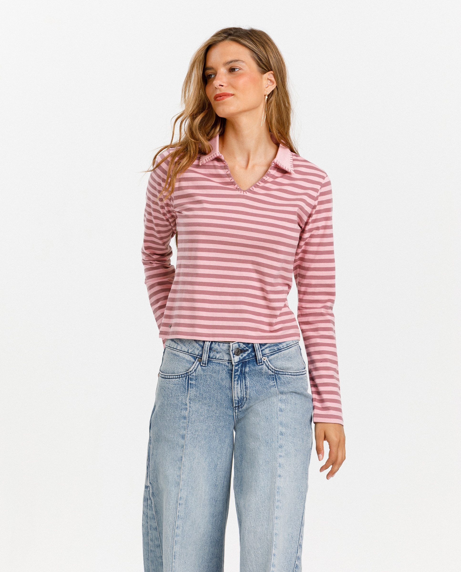 Polo Às Riscas Rosa-3