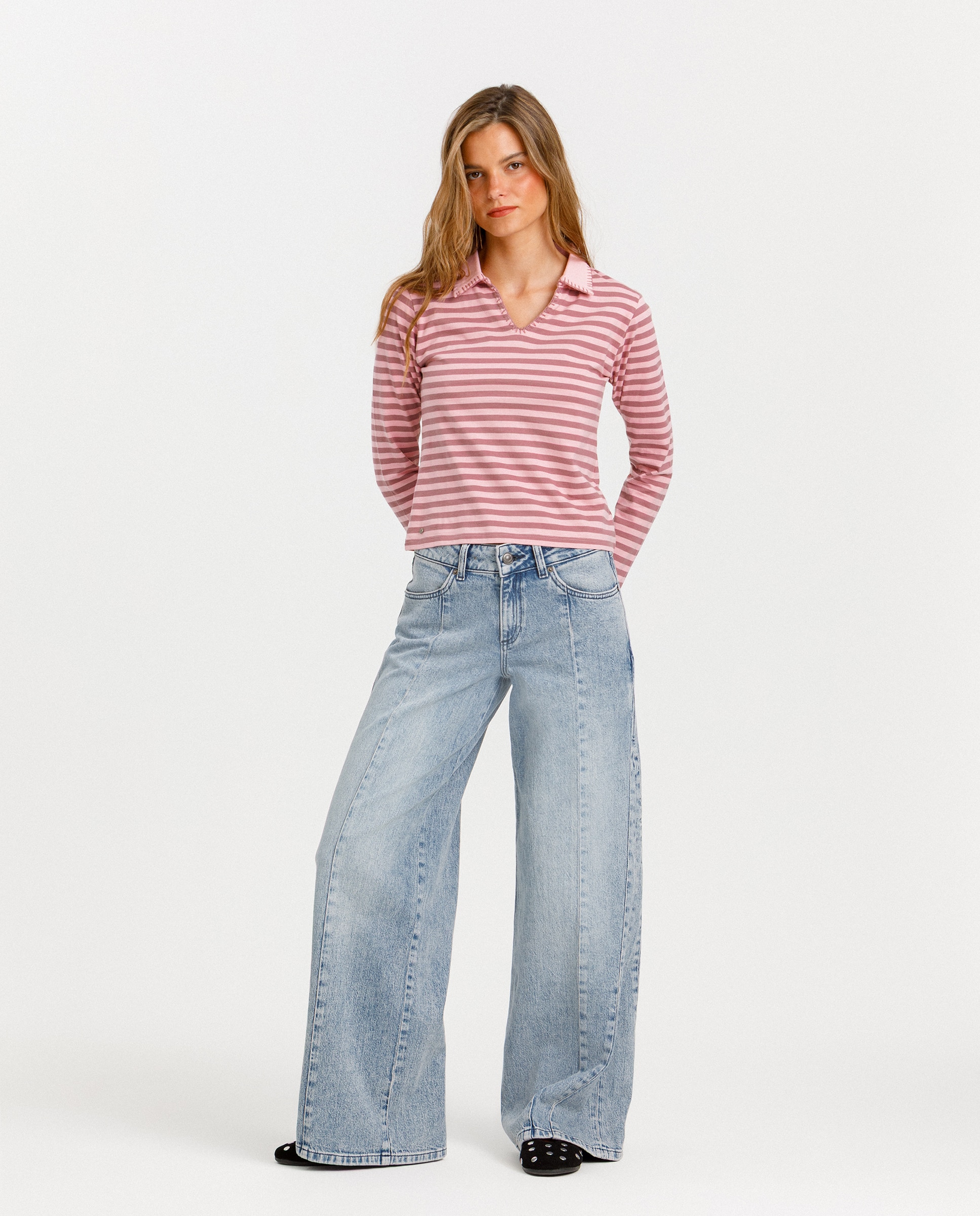 Polo Às Riscas Rosa-4
