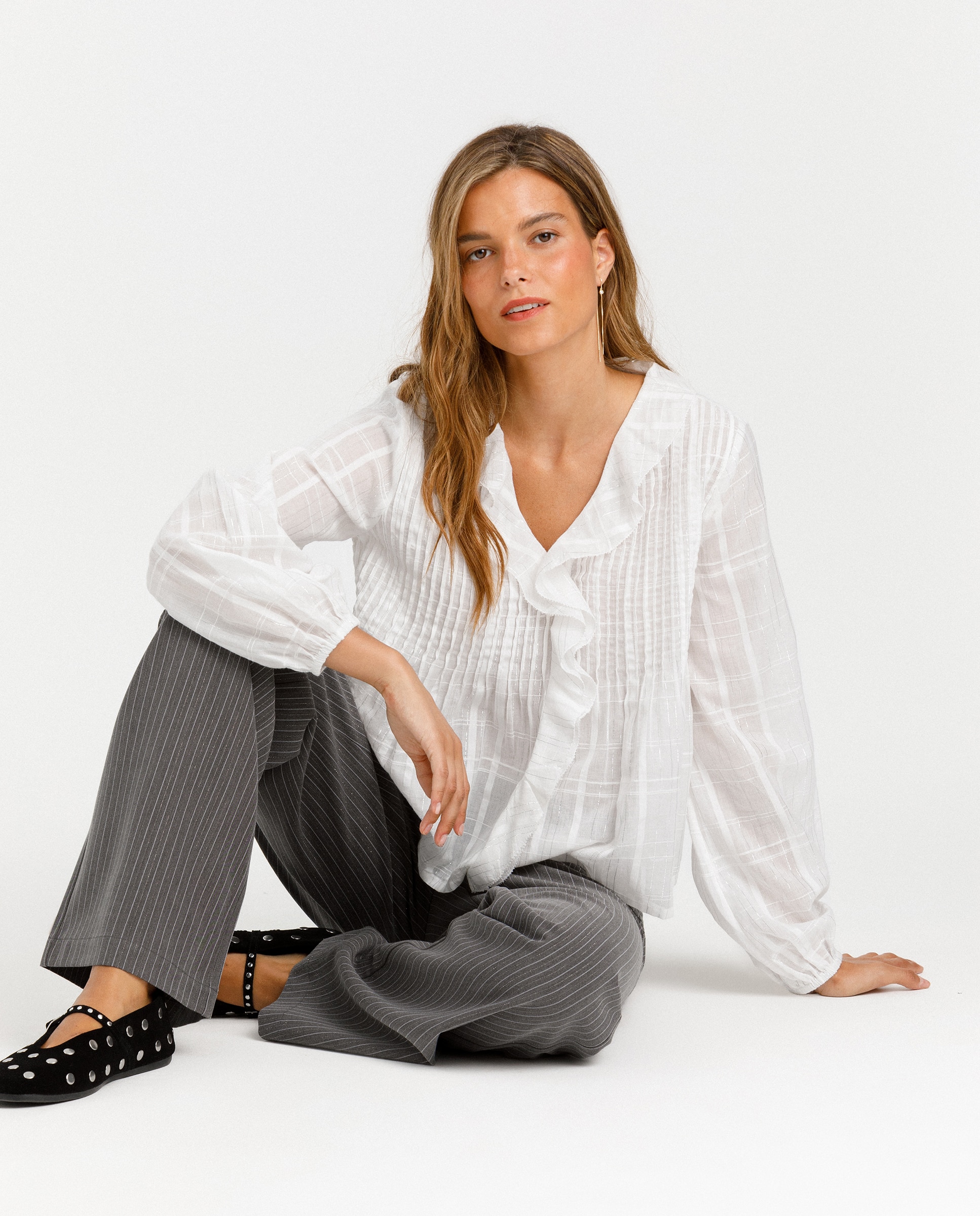 Blusa de Manga Comprida com Jaretas Branco-3