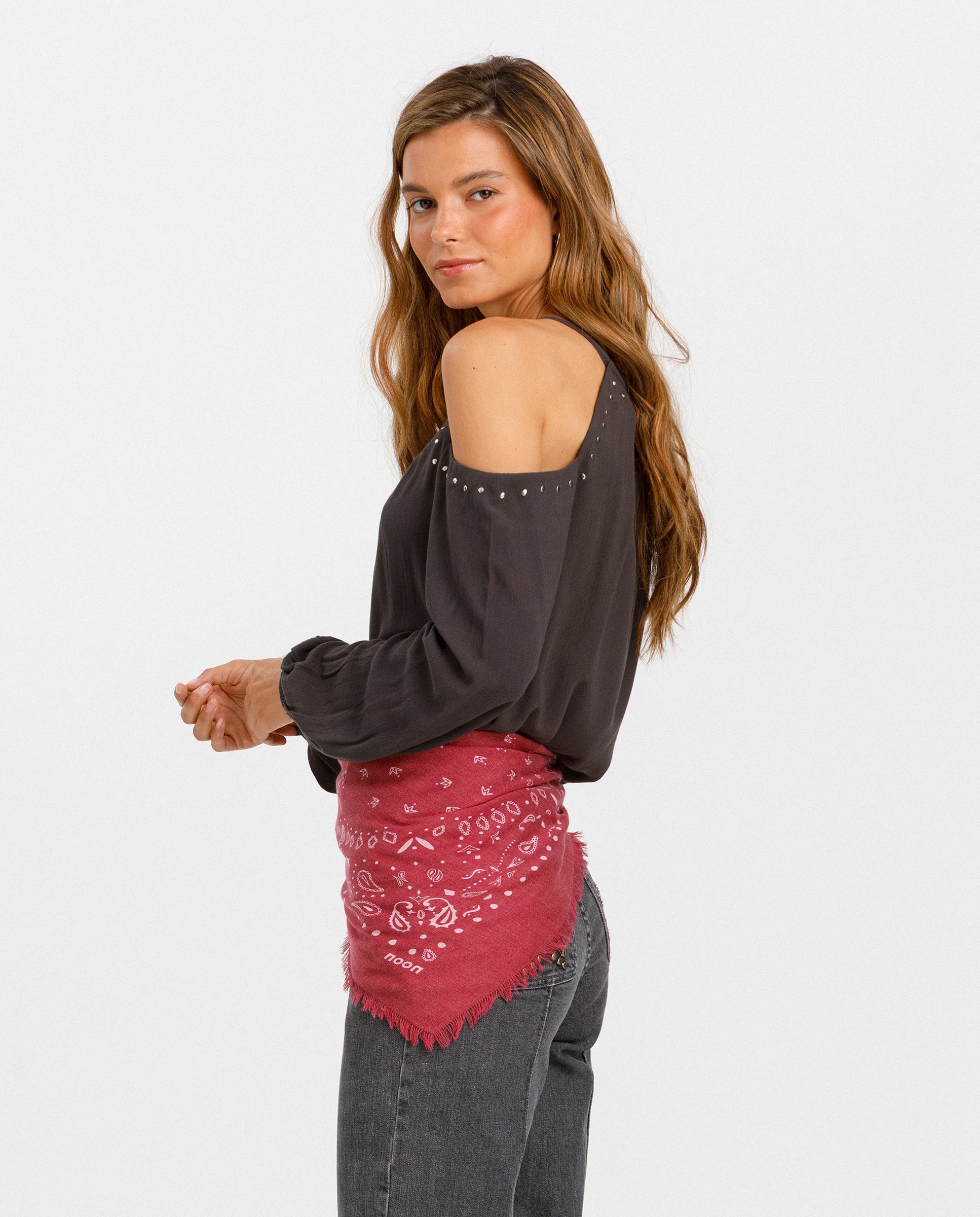 Blusa de Manga Comprida com Tachas Antracite / Cinzento-3