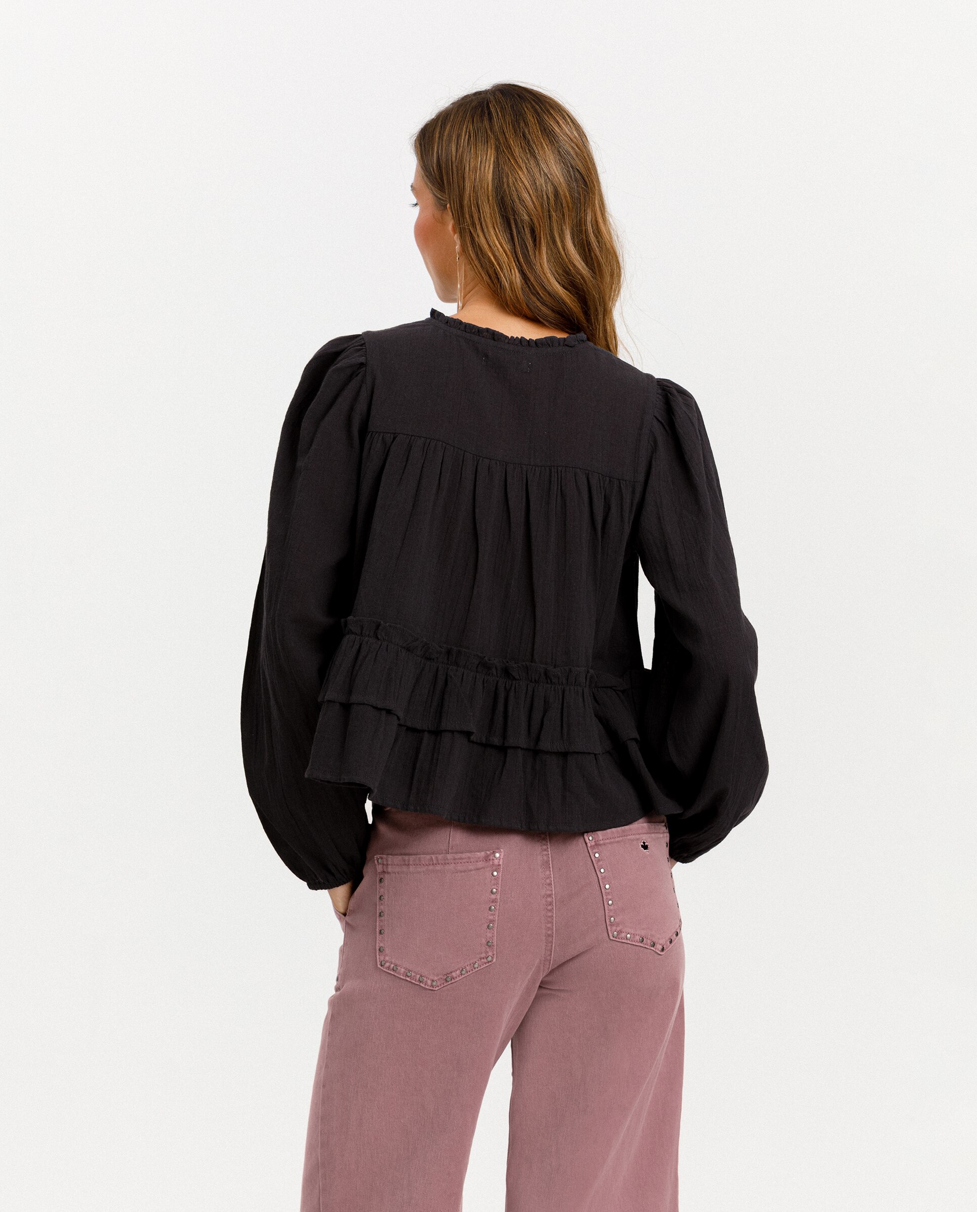 Blusa com Detalhe de Folho Duplo Antracite / Cinzento-2