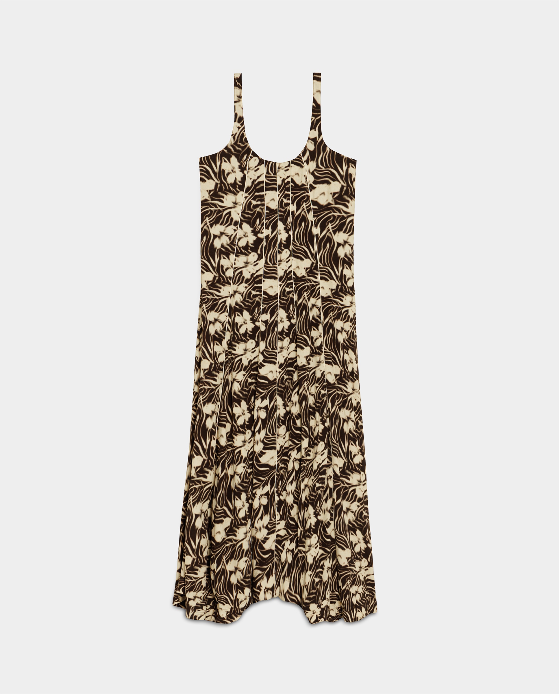 Vestido Midi Estampado sem Mangas Castanho-3