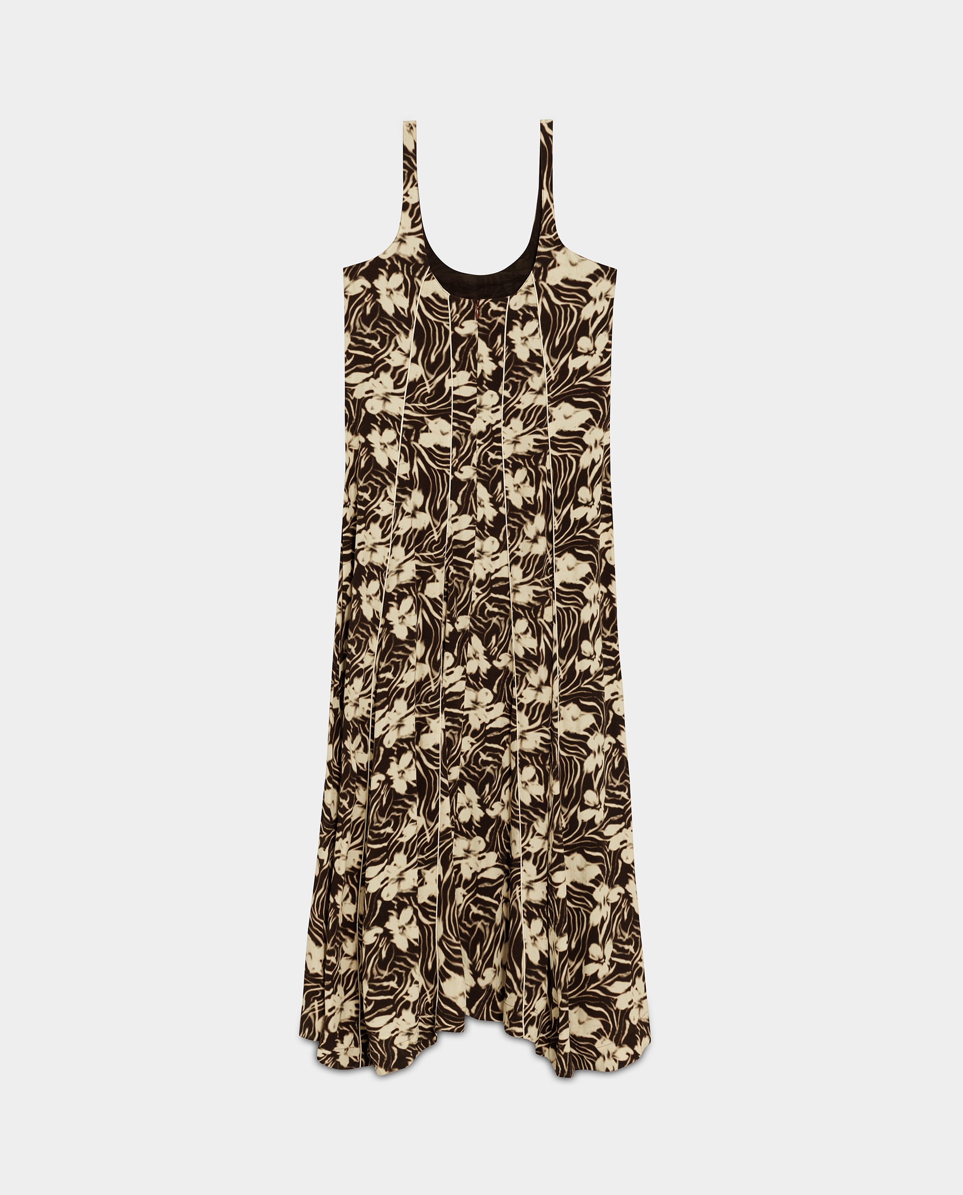 Vestido Midi Estampado sem Mangas Castanho-5