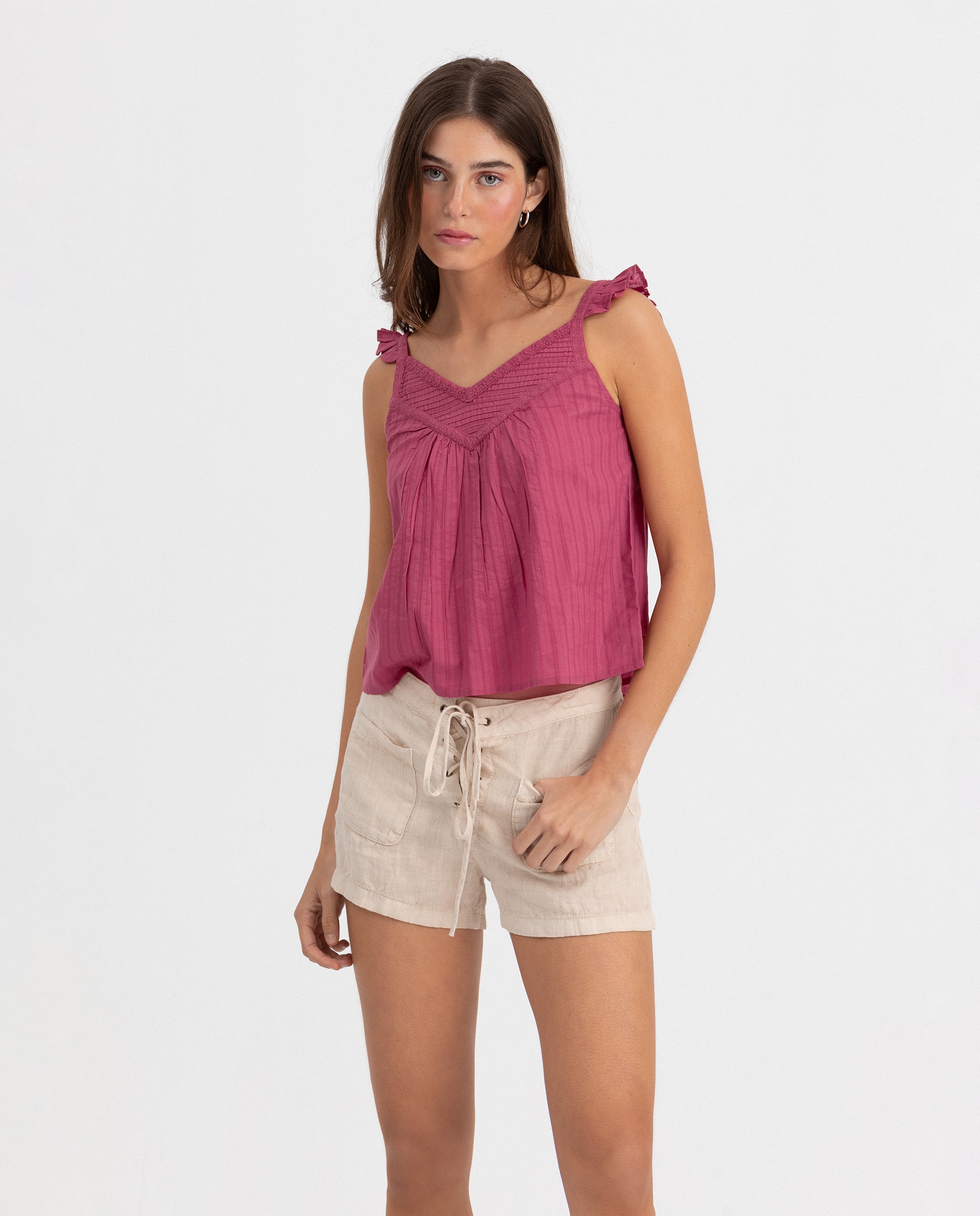 Shorts de Linho com Cordão Cru-4