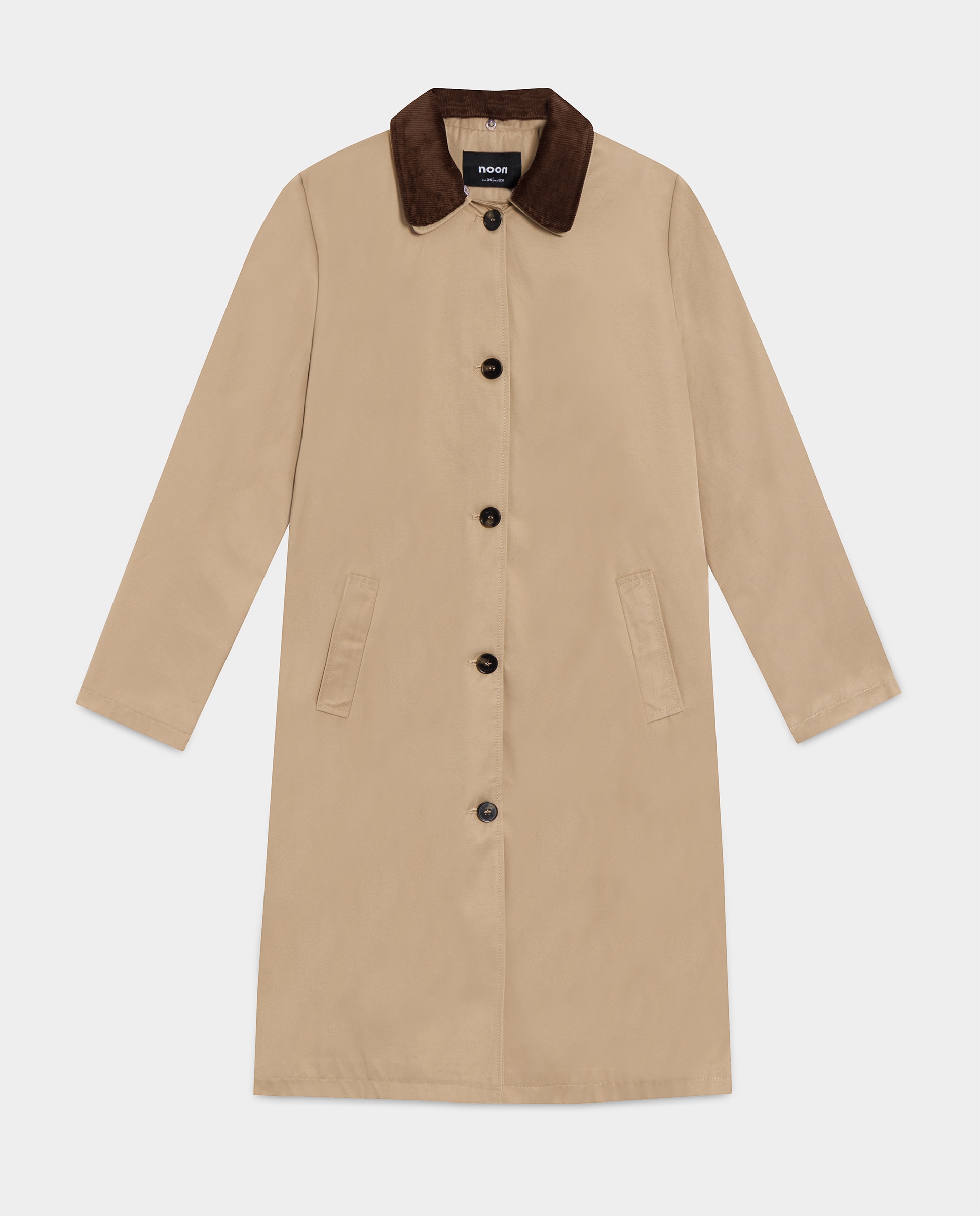 Gabardina Comprida com Gola Tipo Camisa Bege-5