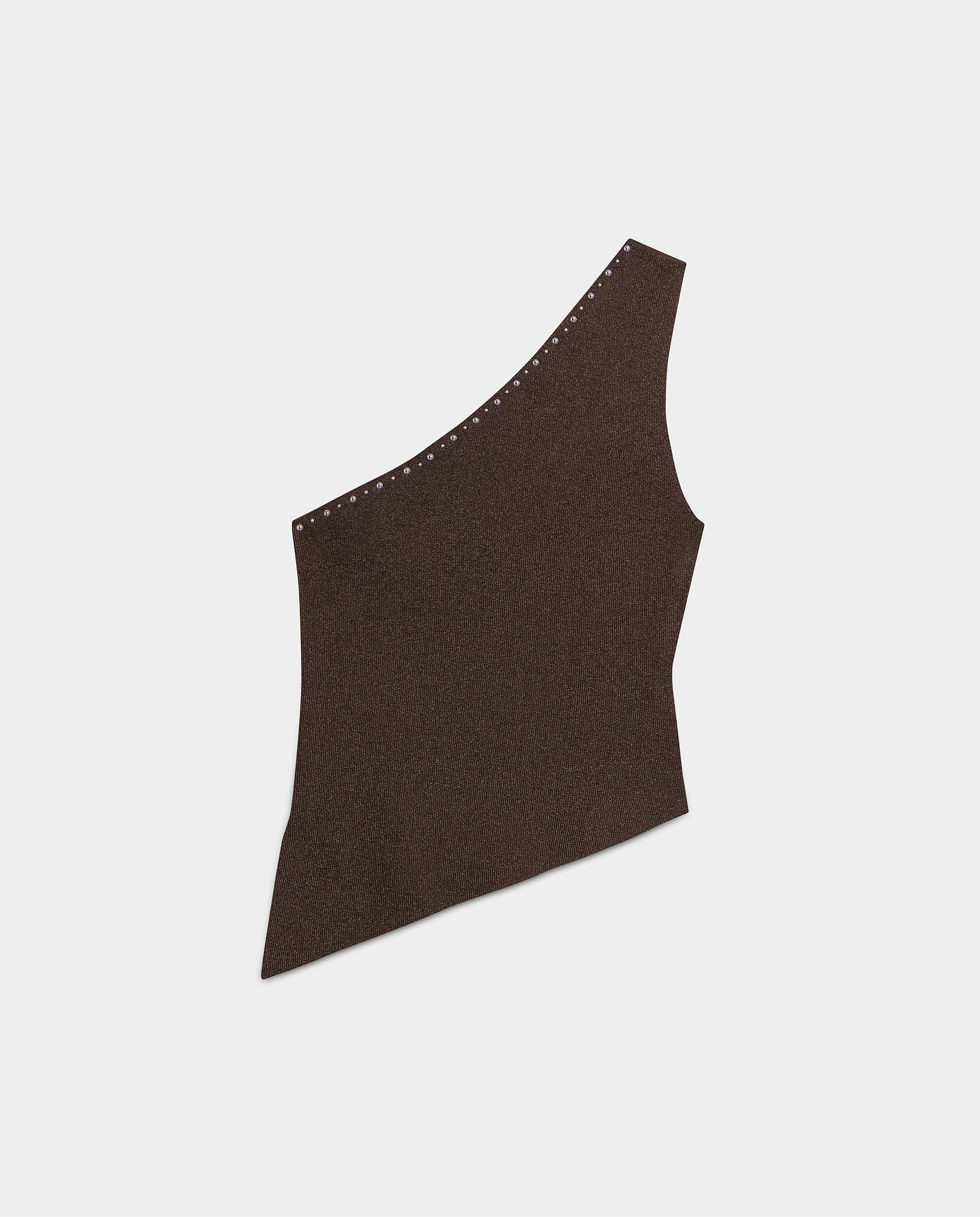 Top Assimétrico com Tachas Castanho-5