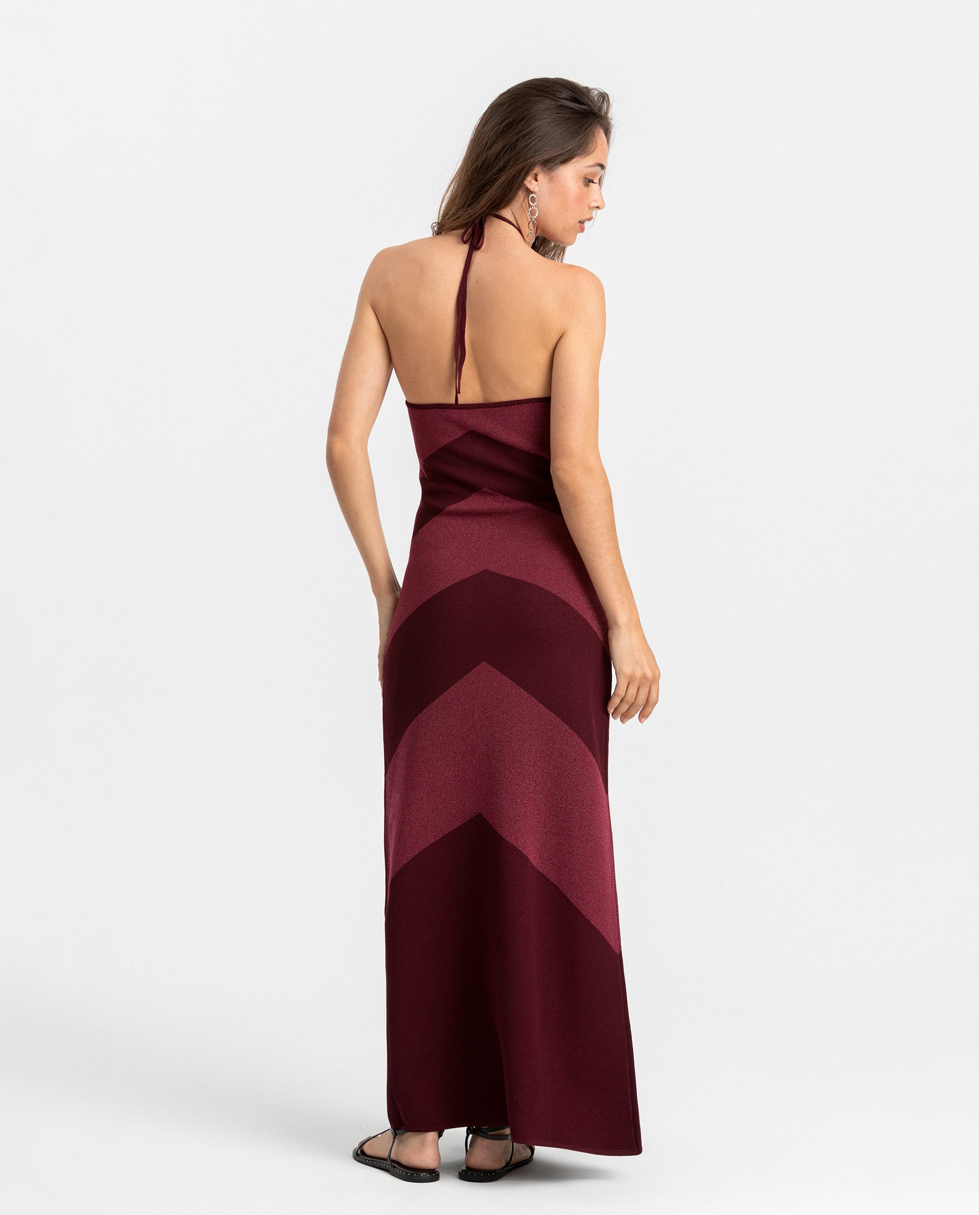 Vestido Midi Halter Lurex Bordeaux-2