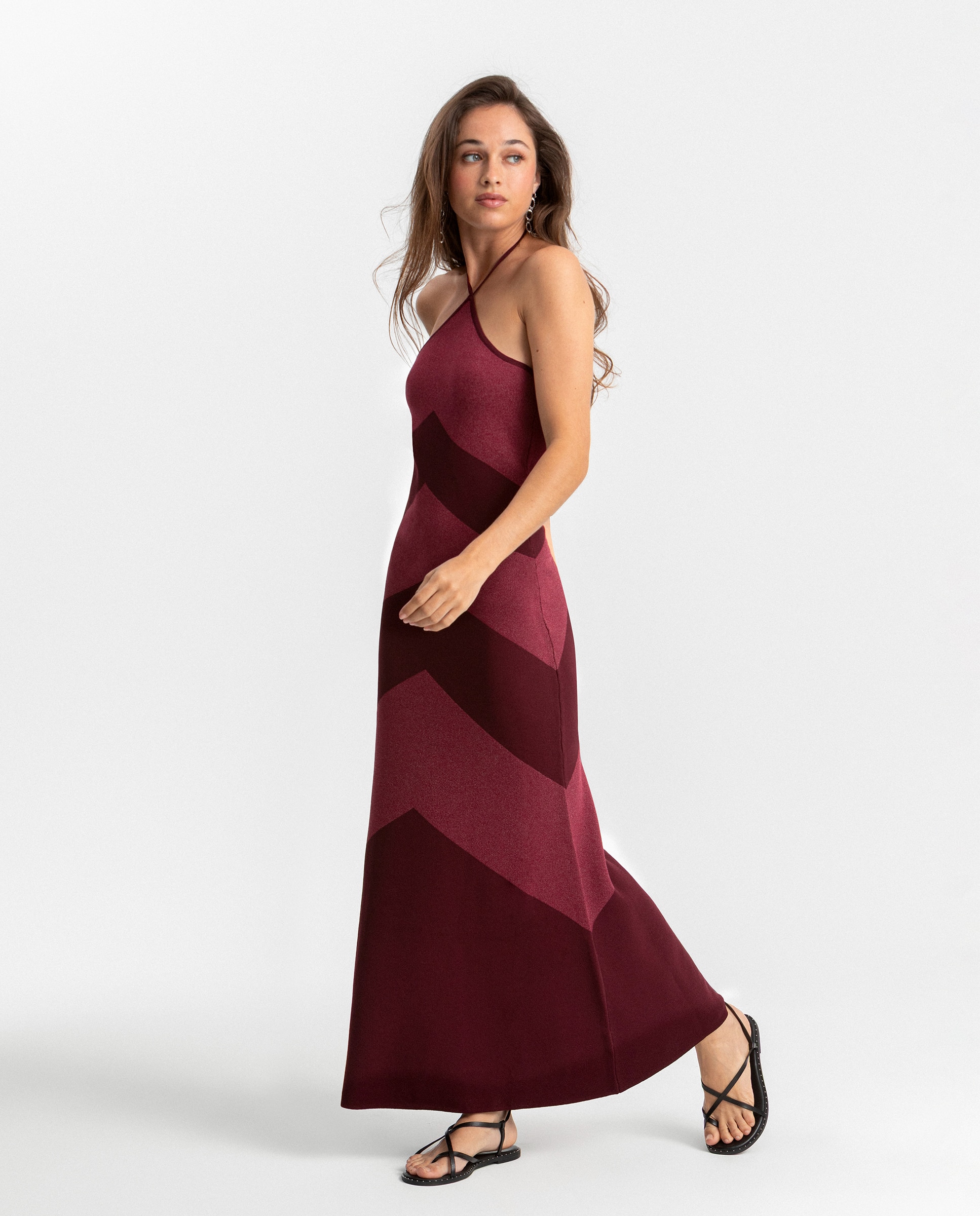 Vestido Midi Halter Lurex Bordeaux-3