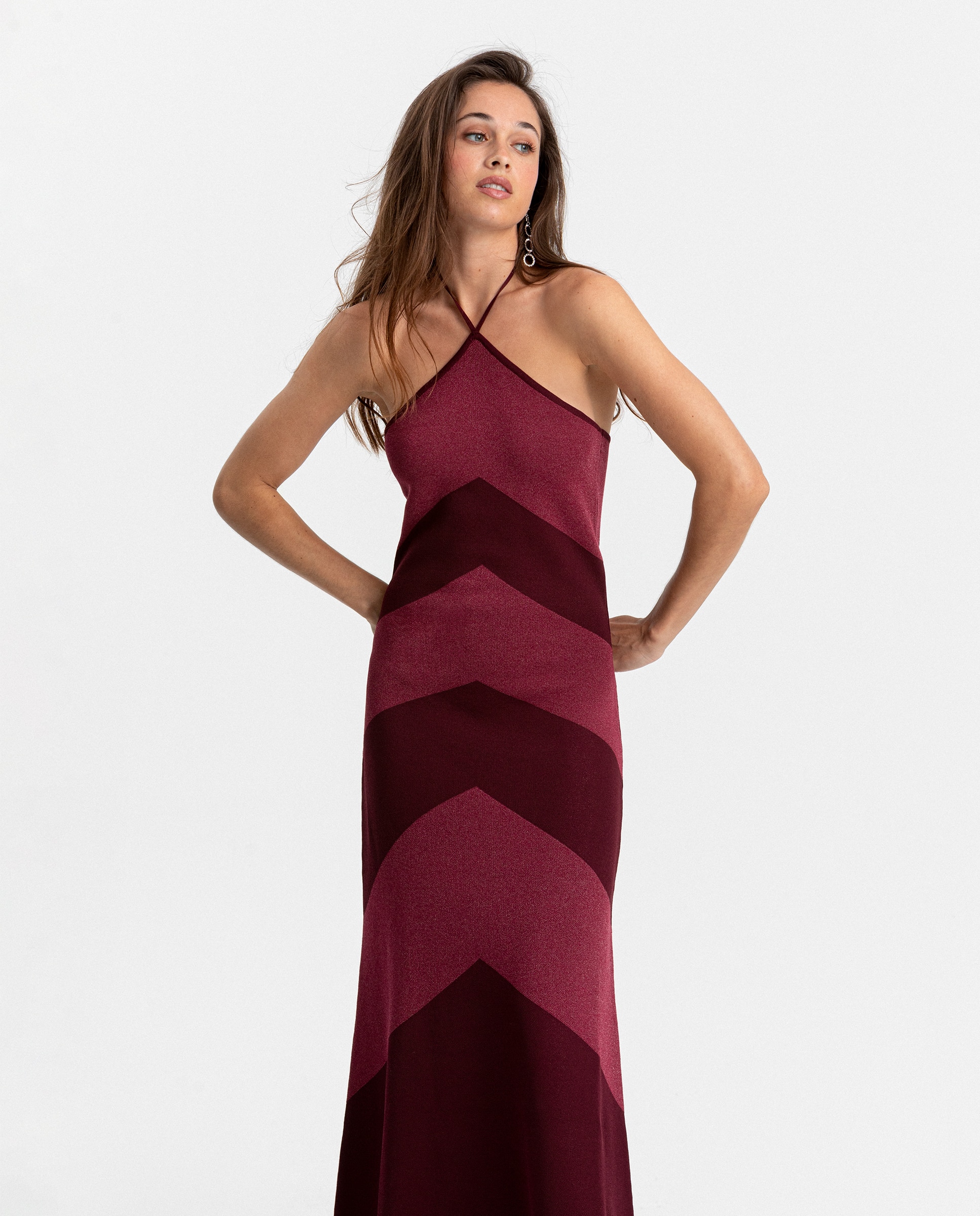 Vestido Midi Halter Lurex Bordeaux-4